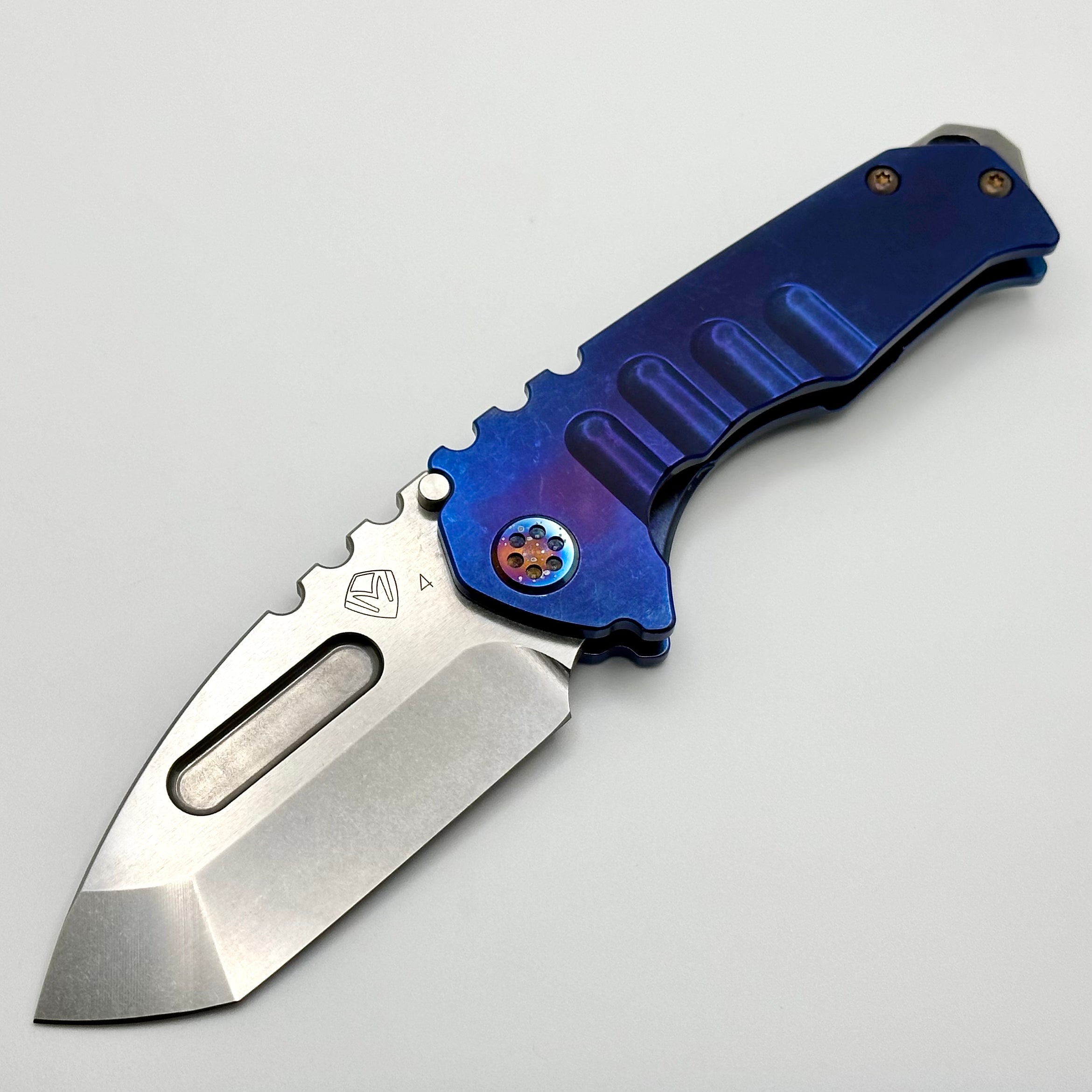 Medford Praetorian Genesis T Blue Tumbled Handles - Premium Folding Knife with Flamed Hardware & Galaxy Clip