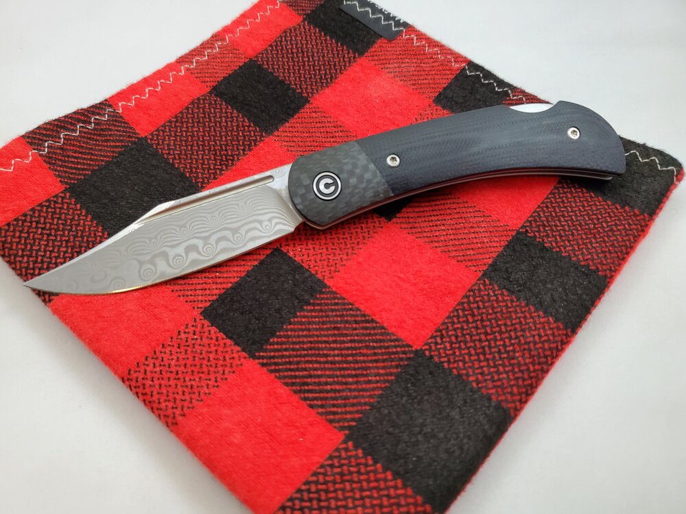 Civivi Rustic Gent Premium Lockback Knife with G10 & Carbon Fiber Damascus Blade