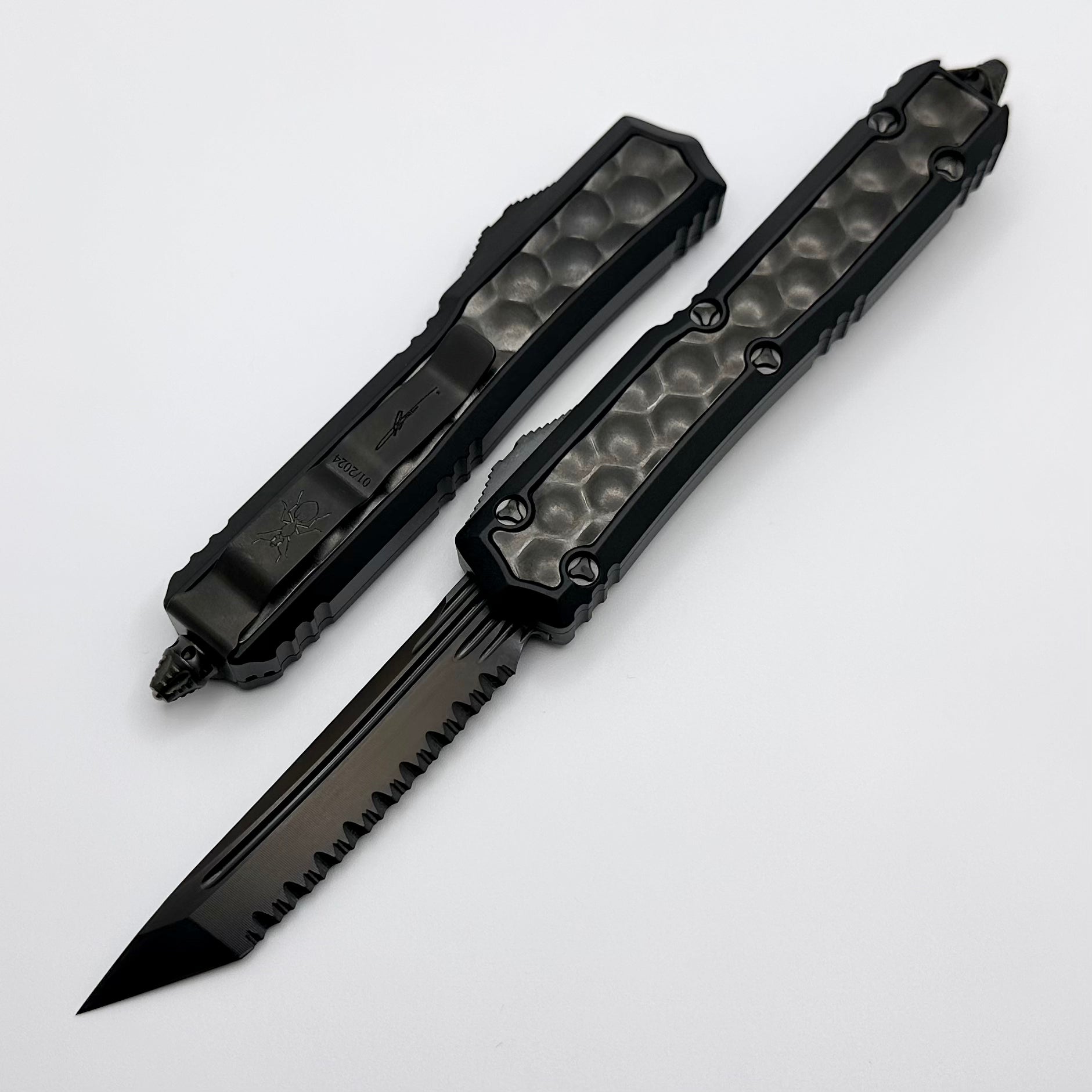 Microtech Makora Shadow DLC Tanto Ultimate Tactical Knife - Full Serrated Blade with Premium DLC Hardware