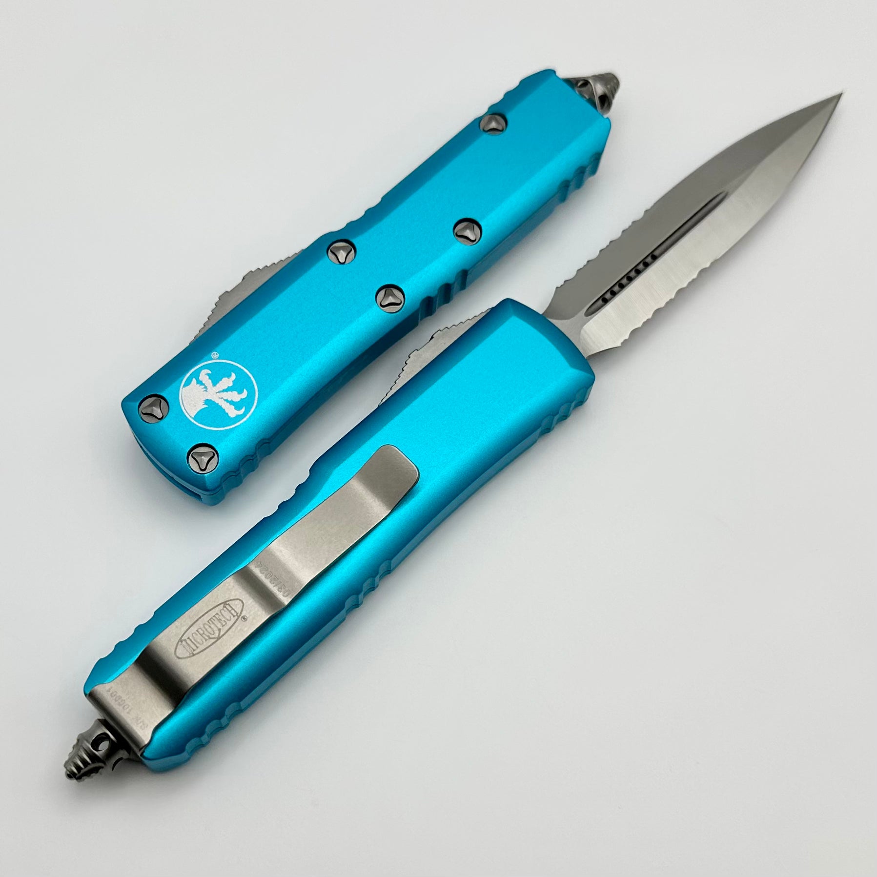 Premium Microtech UTX-85 Double Edge EDC Knife - Turquoise & Satin Finish