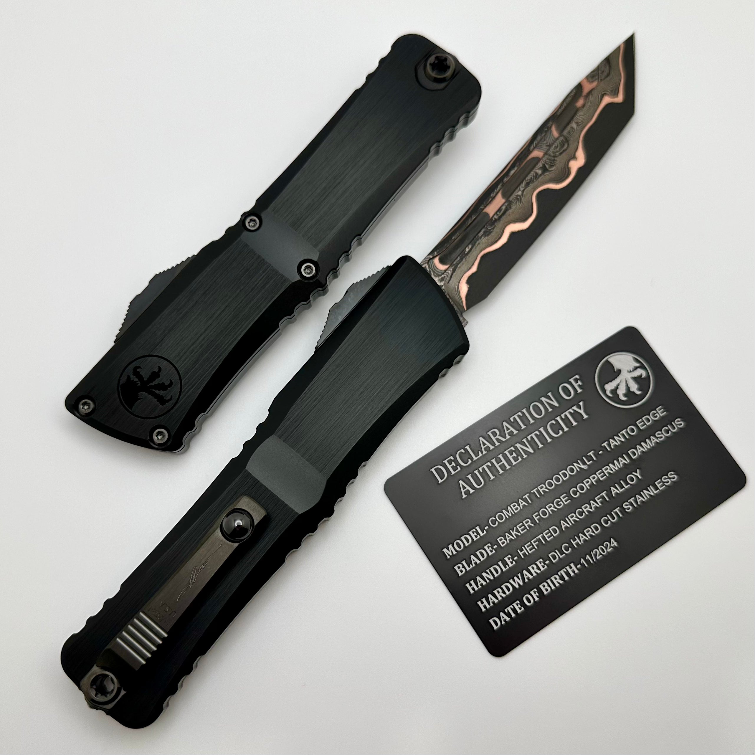 Microtech Marfione Select Combat Troodon Gen III - Premium Damascus Tanto Knife with Black Handle