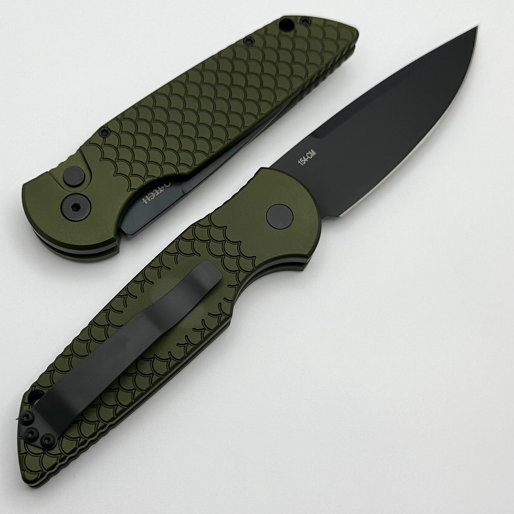 Pro-Tech TR-3 X1 Green Fish Scale Tactical Knife - Premium Black 154-CM Blade