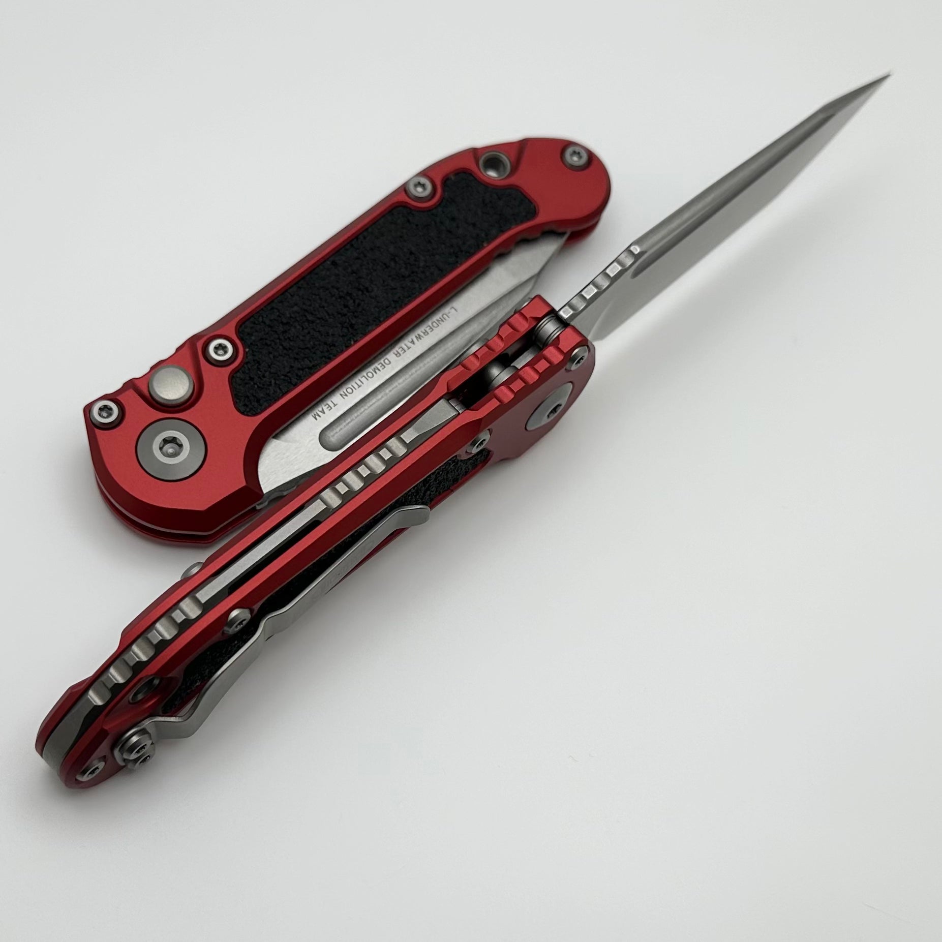 Microtech Premium LUDT Gen III Tanto Folding Knife - Stonewash Finish with Red Aluminum Handle