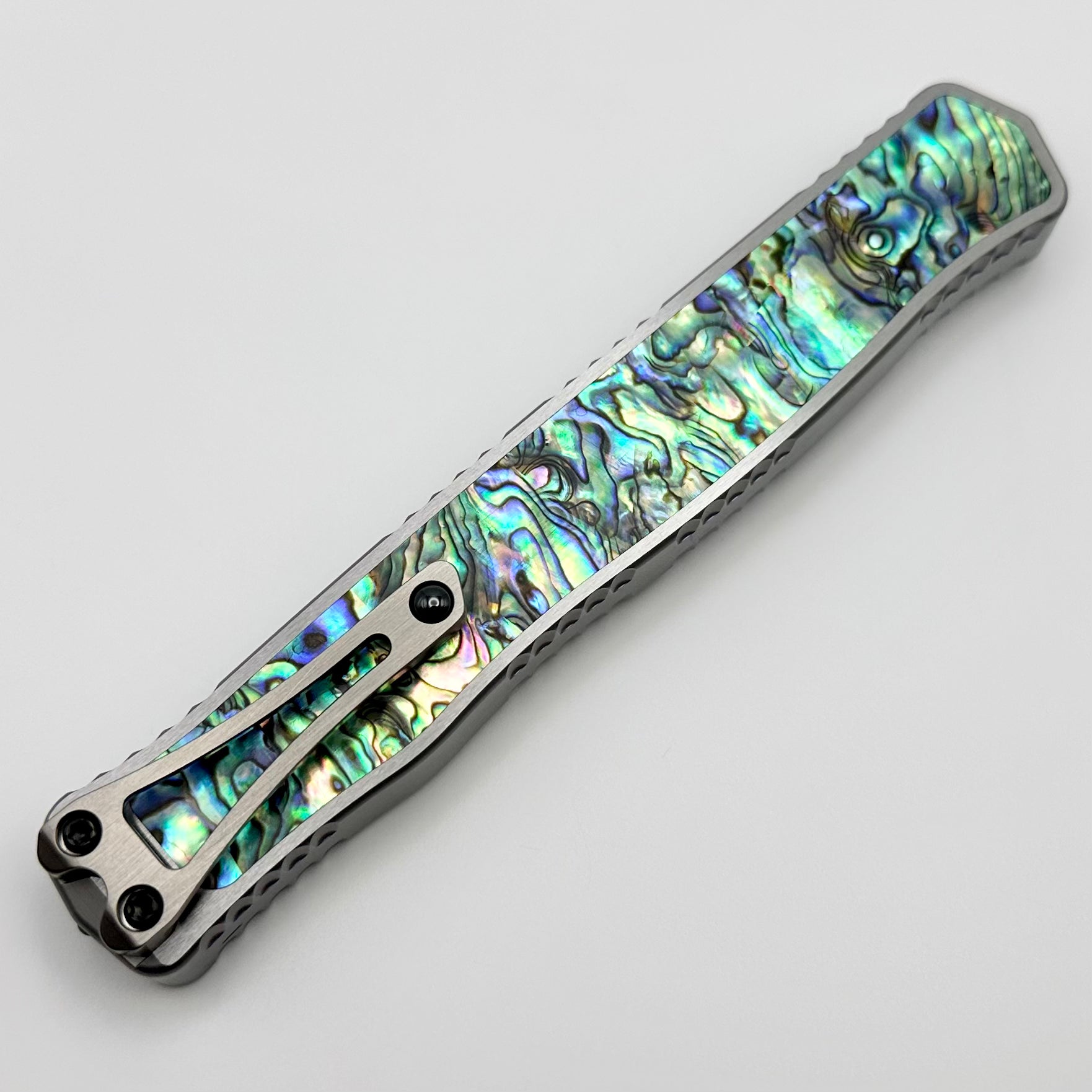 Premium Heretic Knives Cleric II - Stainless Steel Handle with Abalone Inlays & Mirror-Finished Elmax Tanto Blade