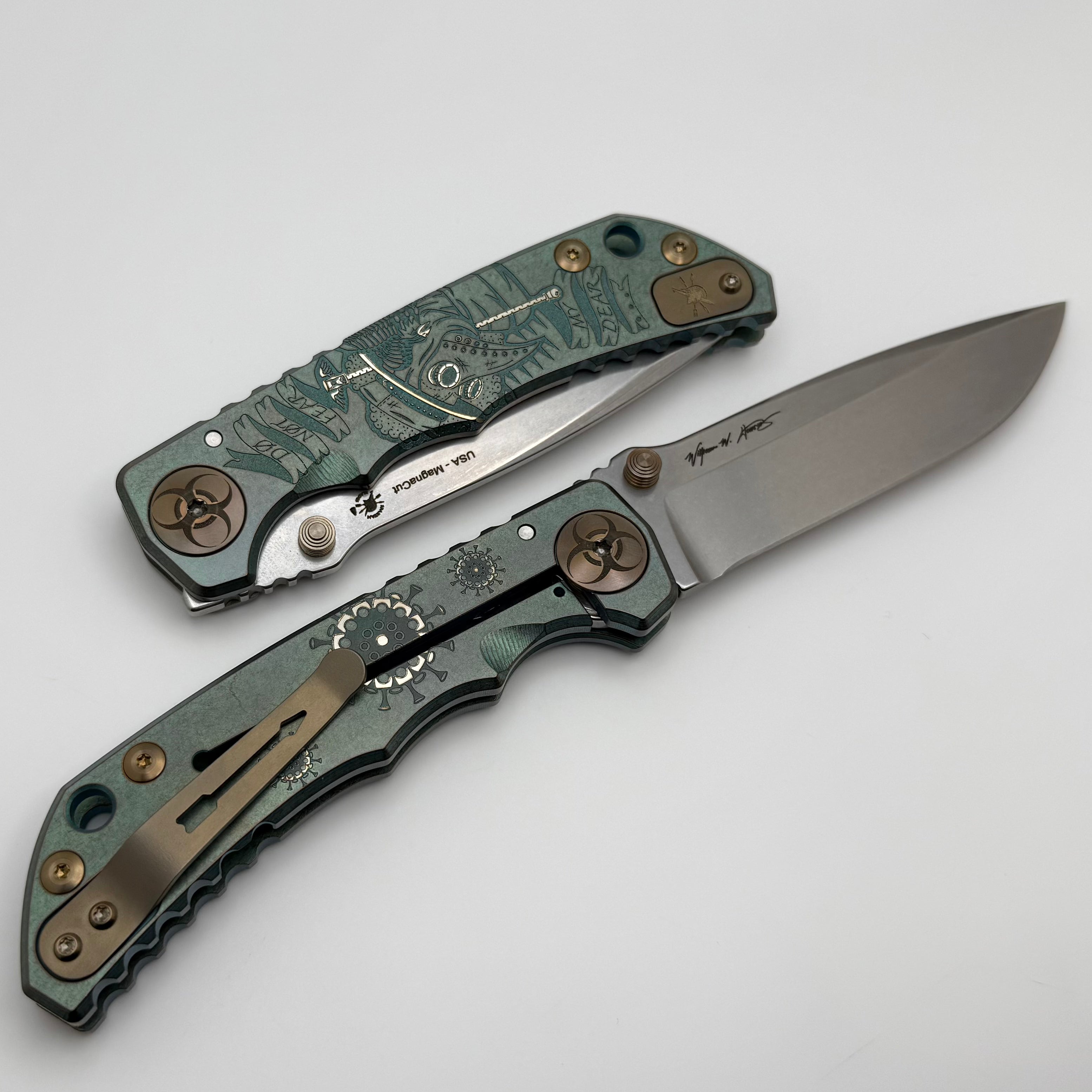 Ultimate Spartan-Harsey Plague Doctor Folding Knife - Green Titanium with MagnaCut Blade