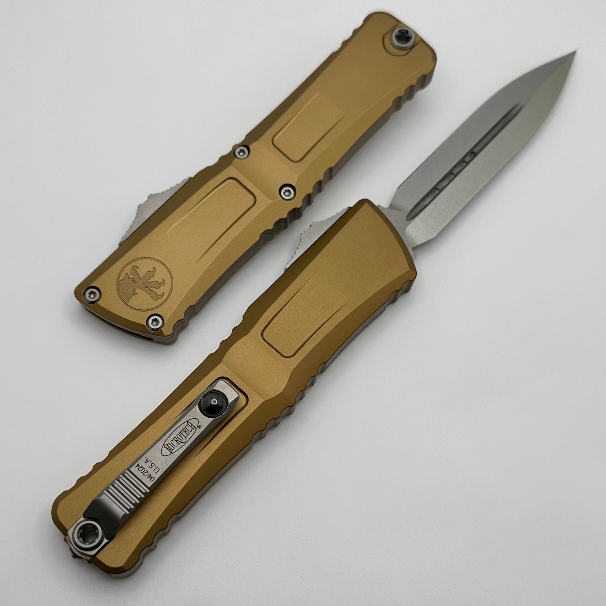 Microtech Ultimate Combat Troodon Gen III Tactical Knife - Stonewash Double Edge with Tan Handle