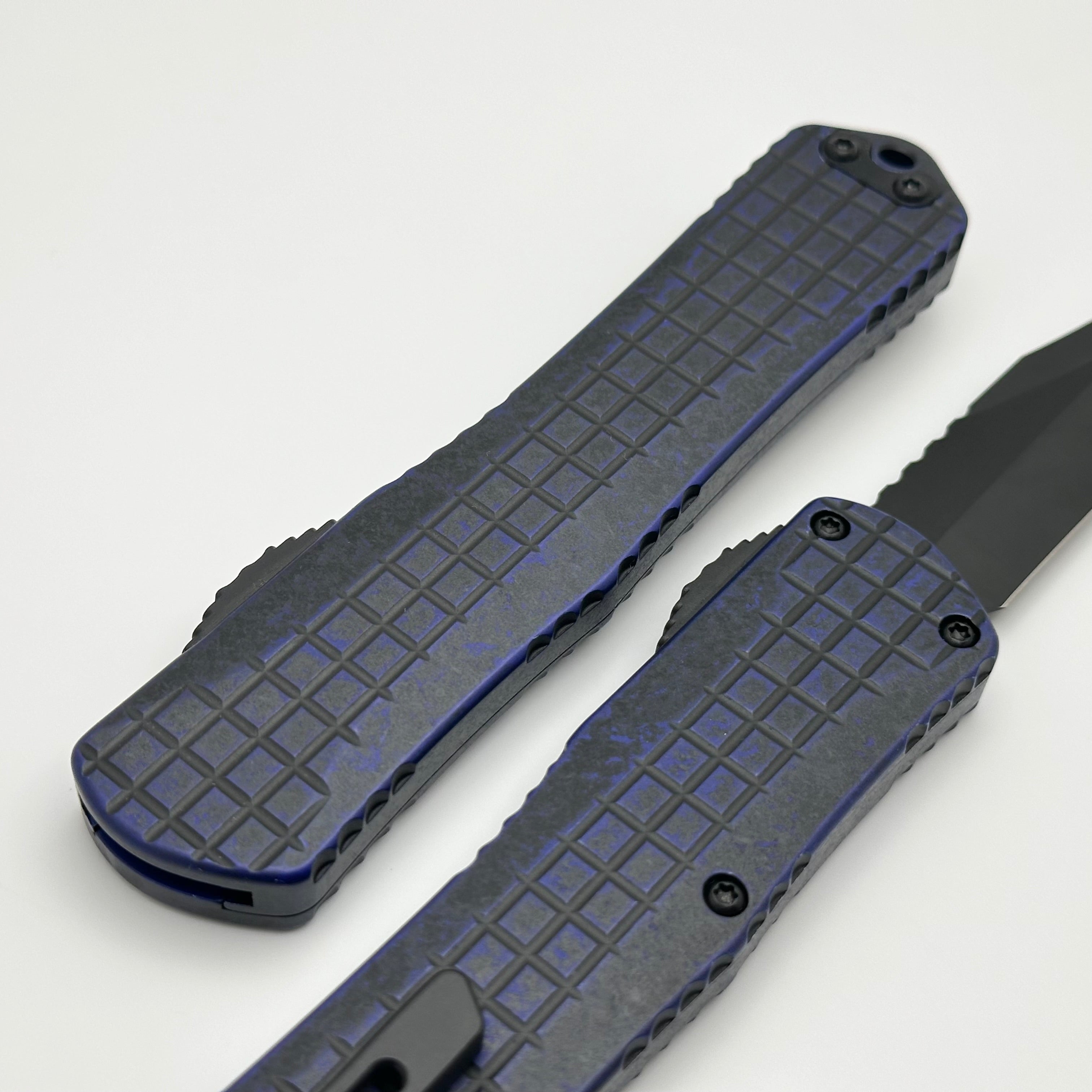 Heretic Knives Manticore X Premium OTF Knife - Purple Grenade Frag Handle & DLC Bowie MagnaCut