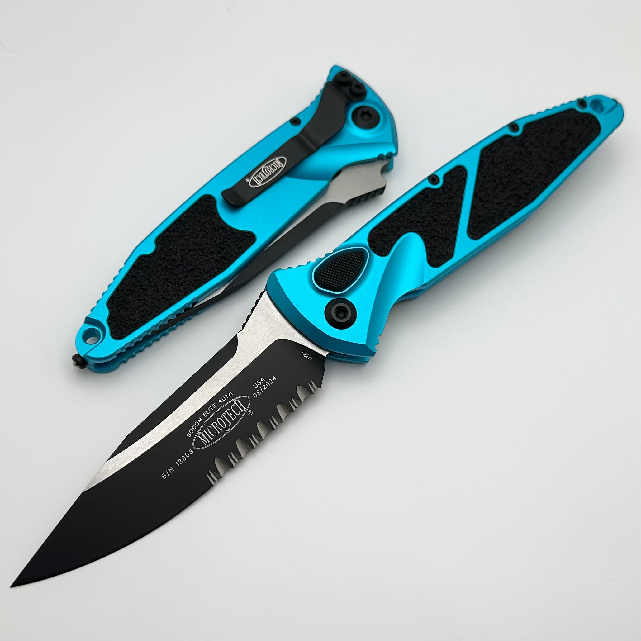 Microtech Socom Elite Auto Tactical Knife - Turquoise Handle, Black Serrated Blade