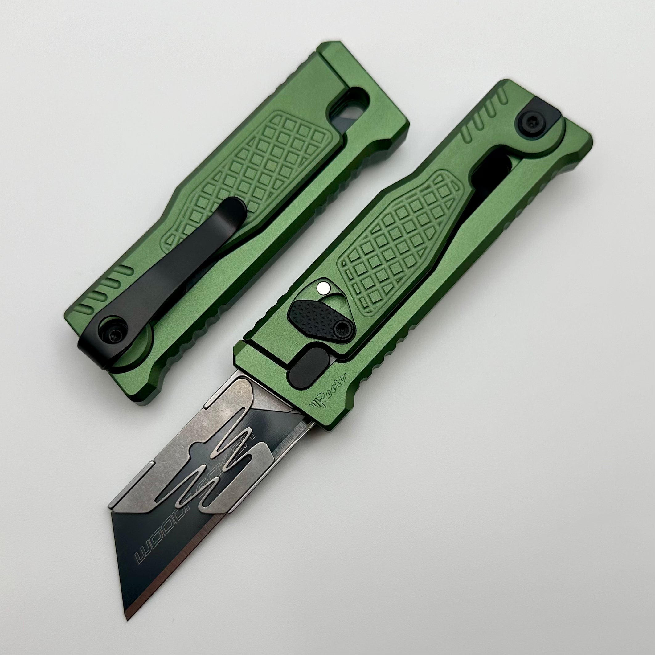 Reate EXO-U Premium Utility Knife - Diamond Pattern Green Aluminum Handle