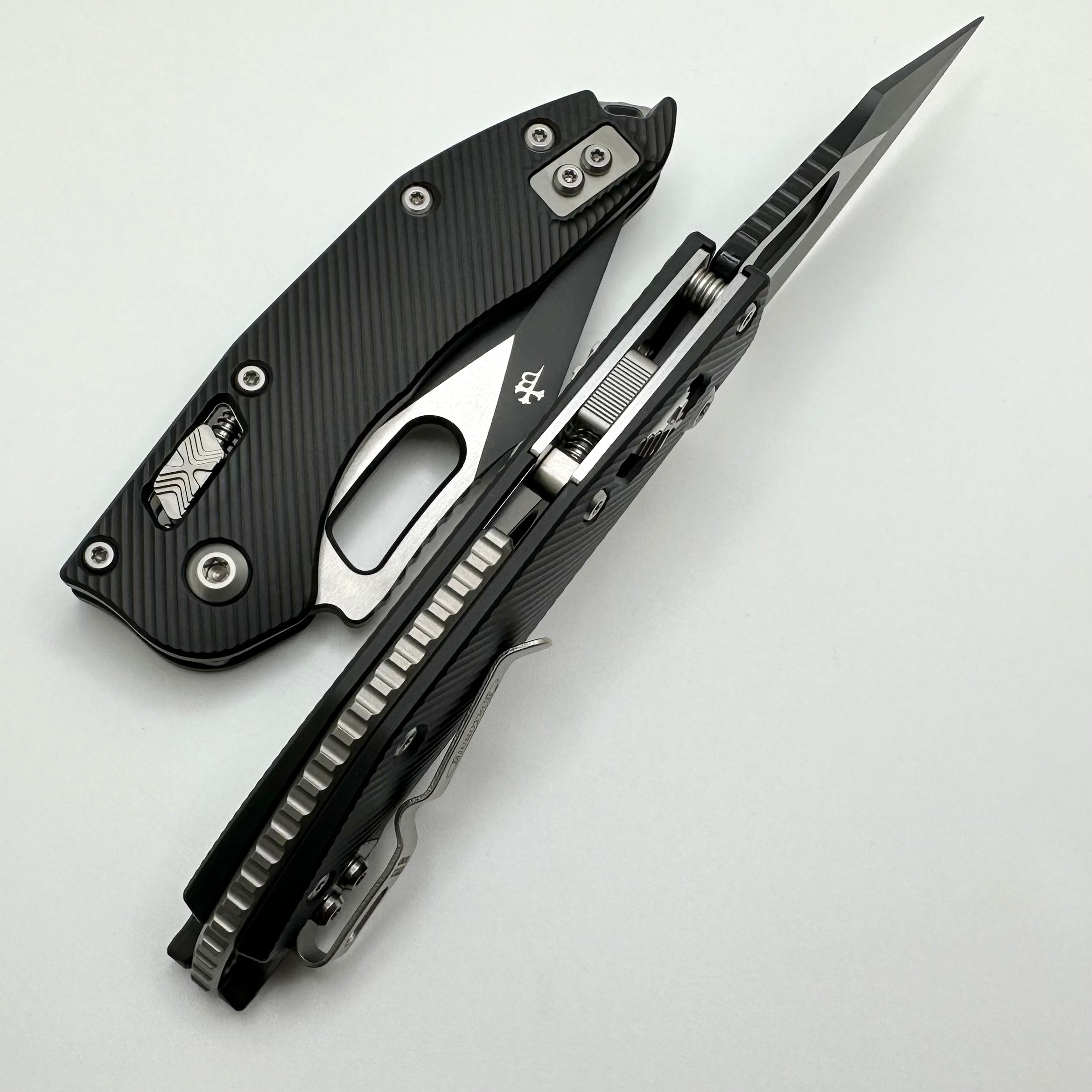 Premium Microtech Stitch RAM LOK Tactical Knife - Black Aluminum & Two Tone M390MK Blade