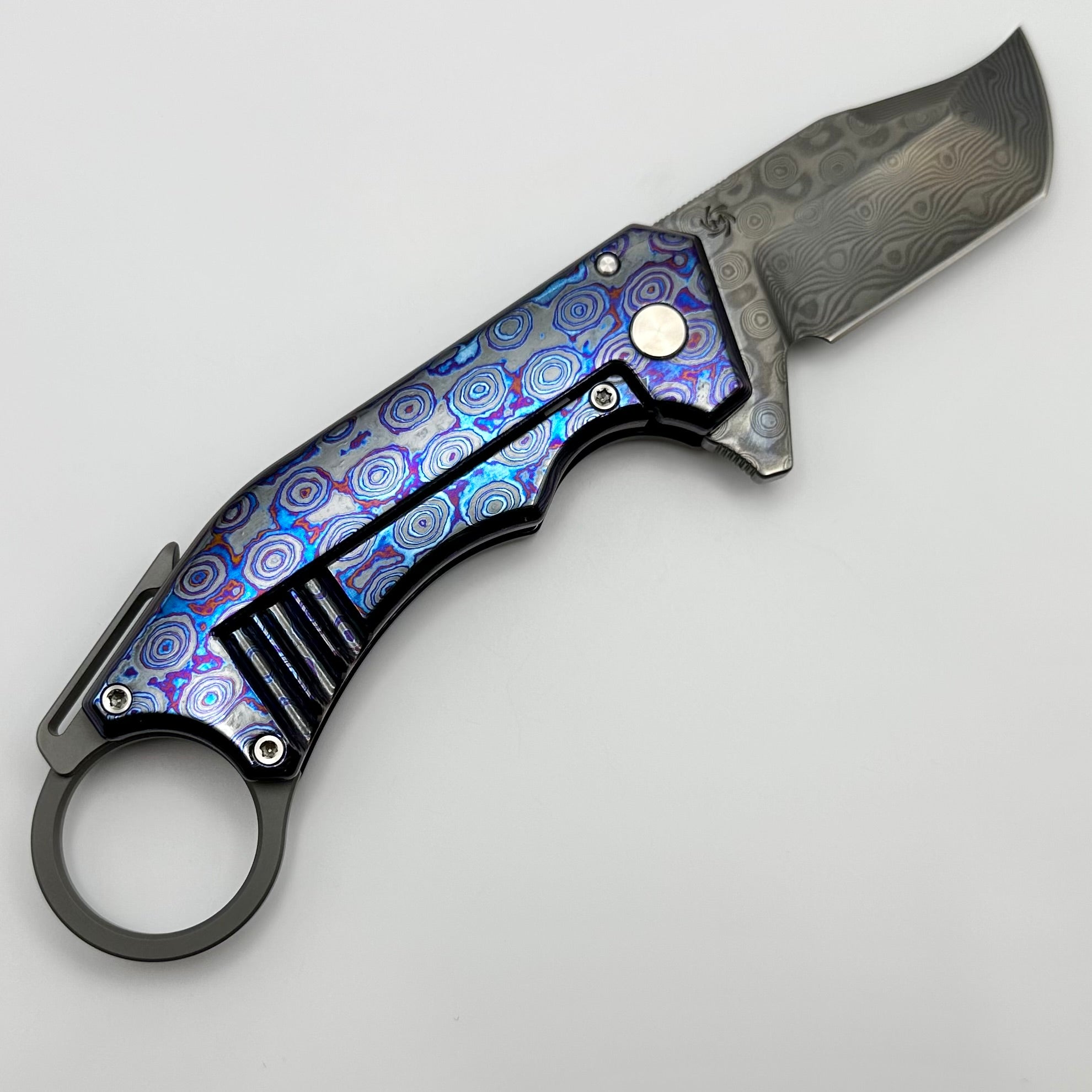 Ultimate Ringed Rhino Flipper Knife - Jon Graham x Mechforce Collaboration | Rose Damascus & Zircuti Handles