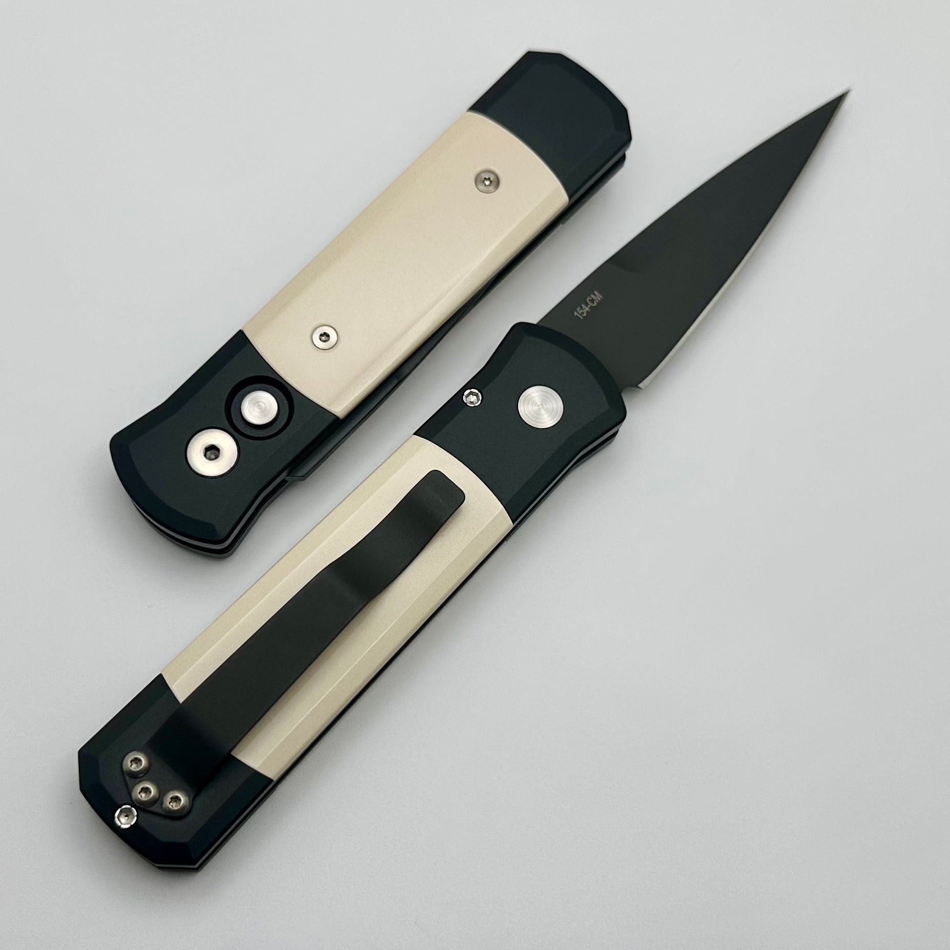 Pro-Tech Godson Tuxedo Black Automatic Knife with Ivory Micarta Inlays & 154-CM Blade