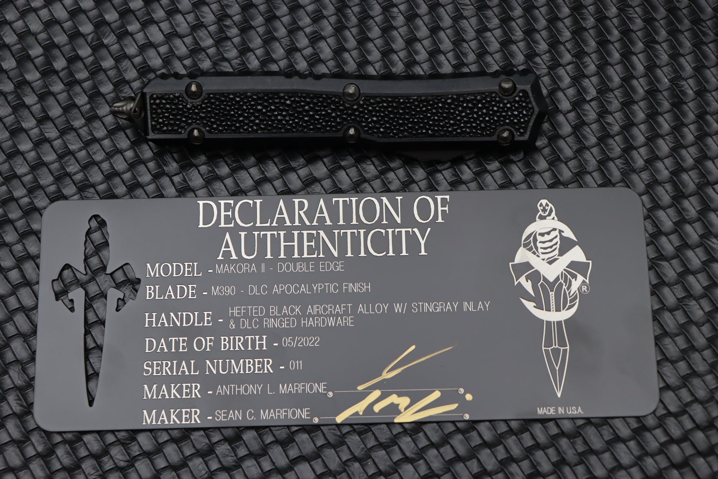 Marfione Makora Ultimate Tactical Knife - DLC Apocalyptic Finish with Stingray Inlays