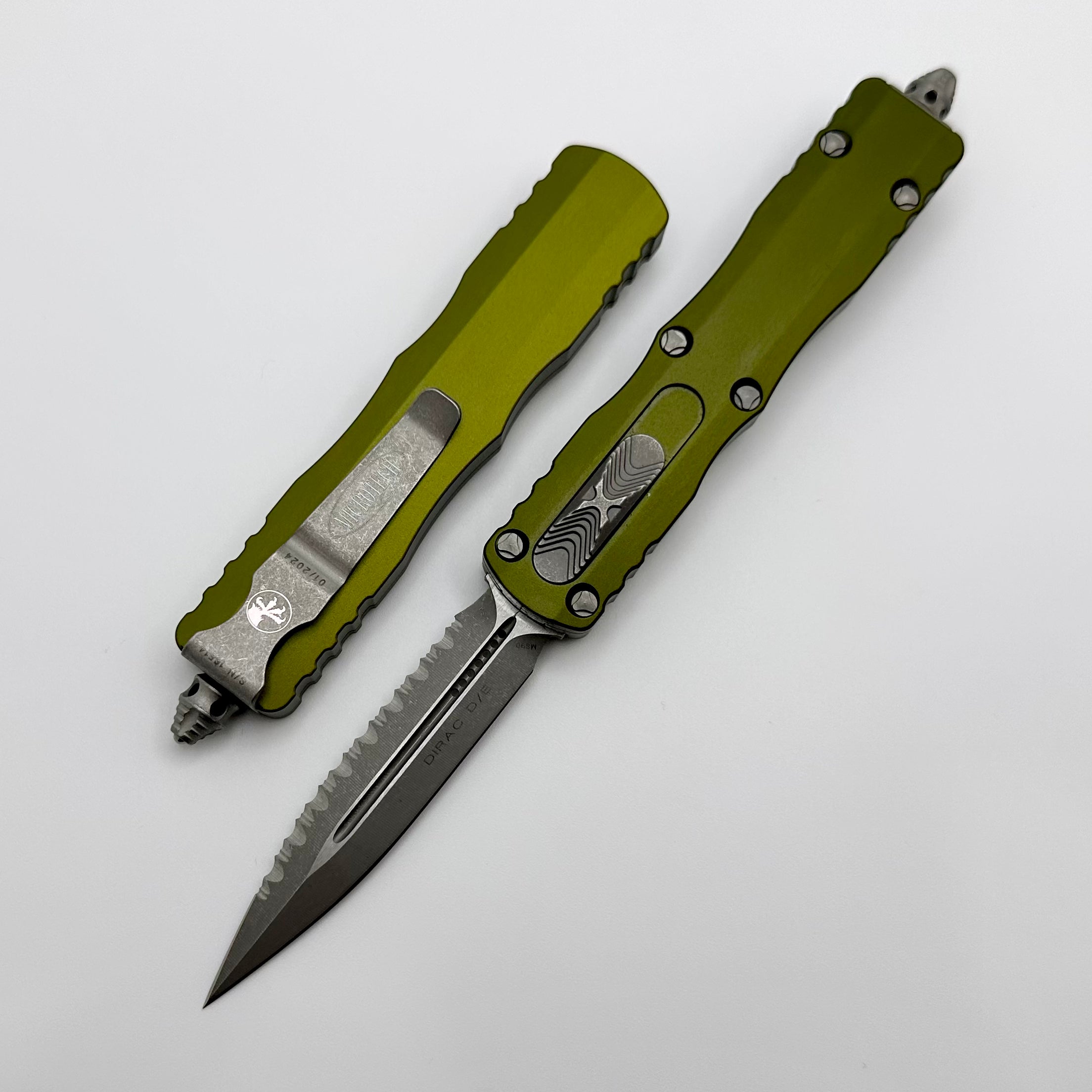 Microtech Dirac Double Edge Full Serrated Apocalyptic Standard & OD Green - Ultimate Tactical Knife