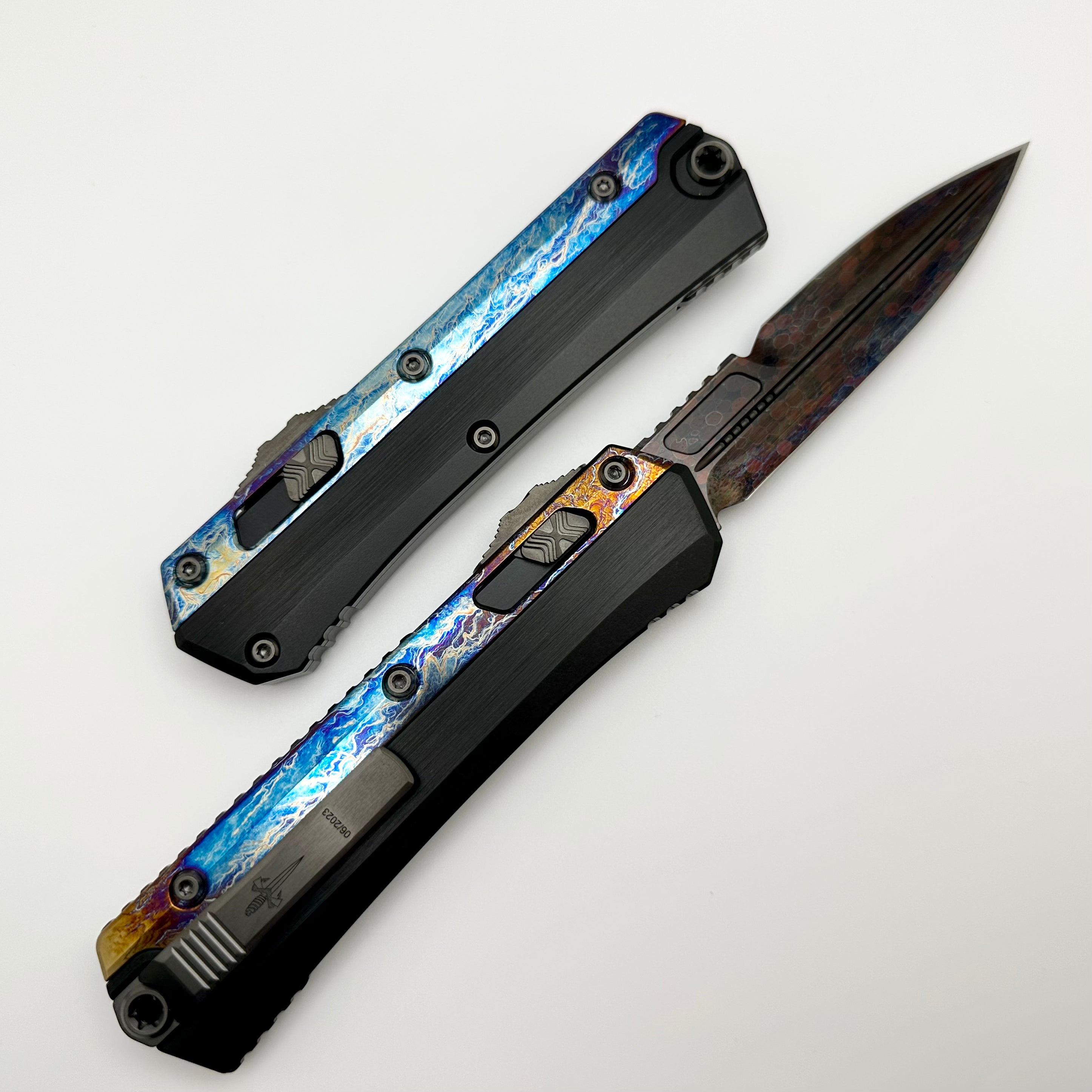 Premium Marfione Glykon Damascus Knife with Galactic Acid Overlays