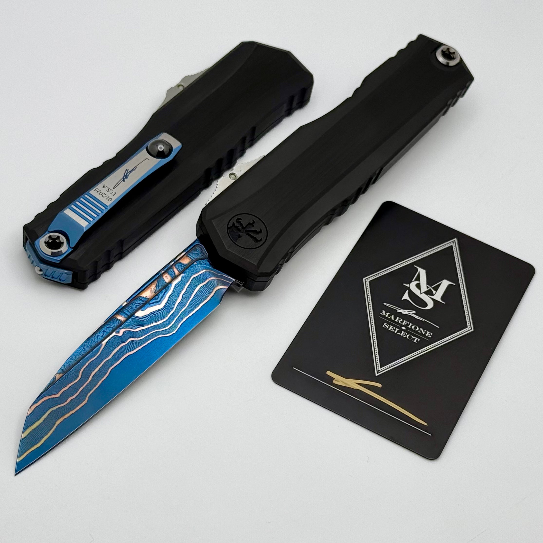 Premium Microtech Marfione Cypher II Tactical Knife - Black with Tritium Inlay & Damascus Blade