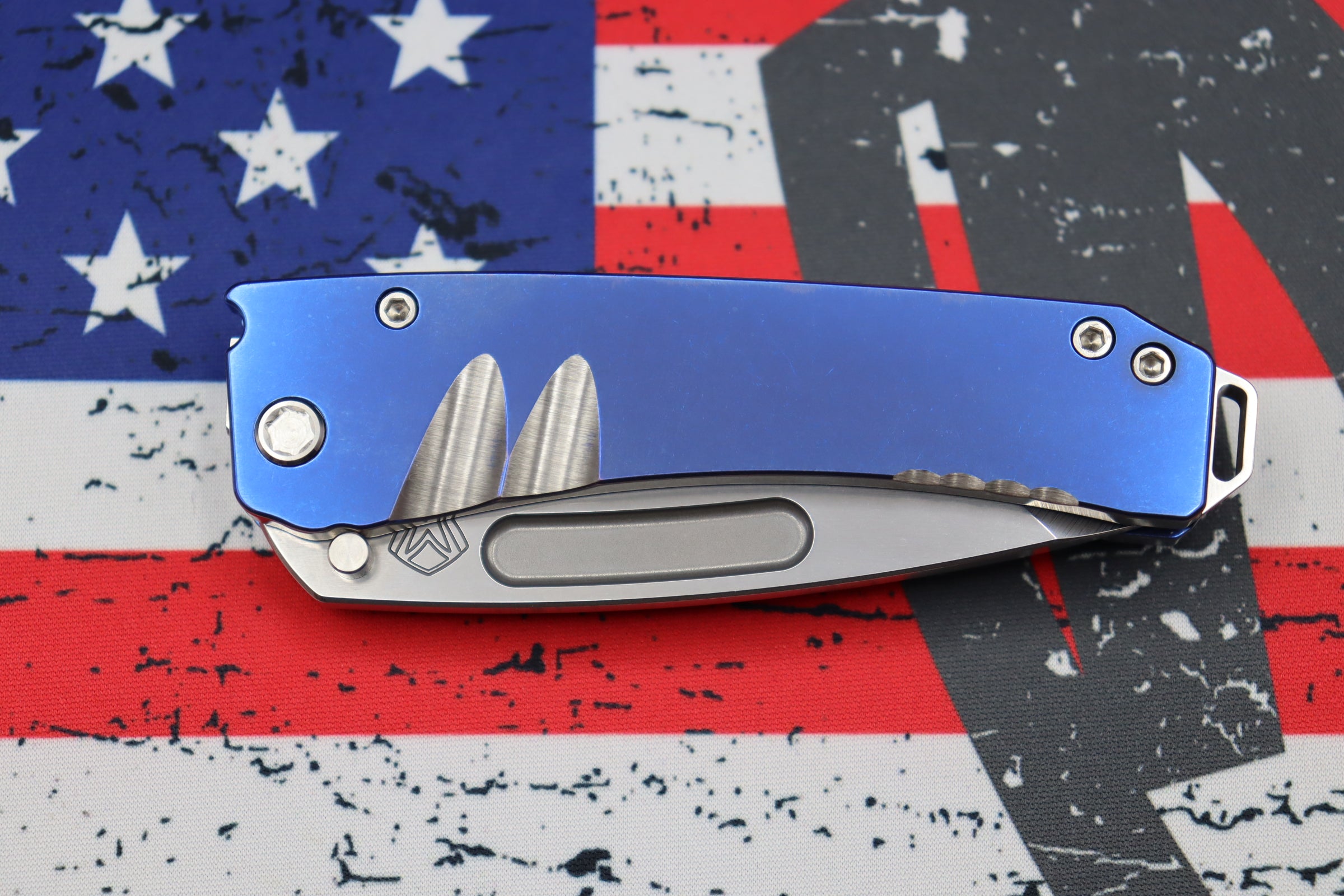 Premium Medford Midi Marauder: S35VN Tanto Blade with Blue Titanium Handles & Brushed Silver Accents