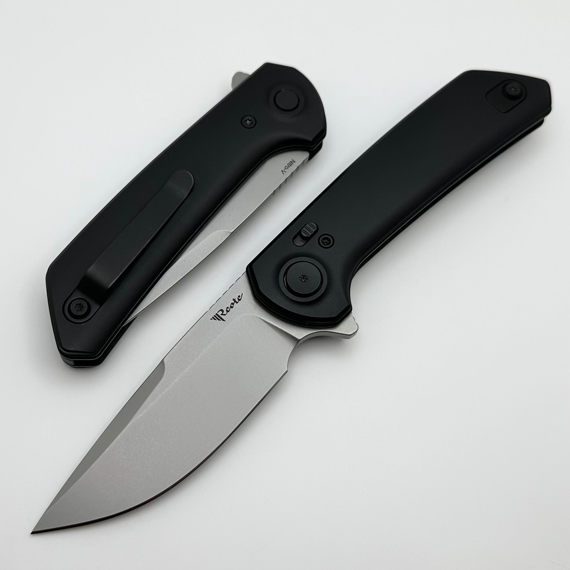 Reate Knives PL-XF Premium Folding Knife - Black Aluminum & Stonewash Nitro-V