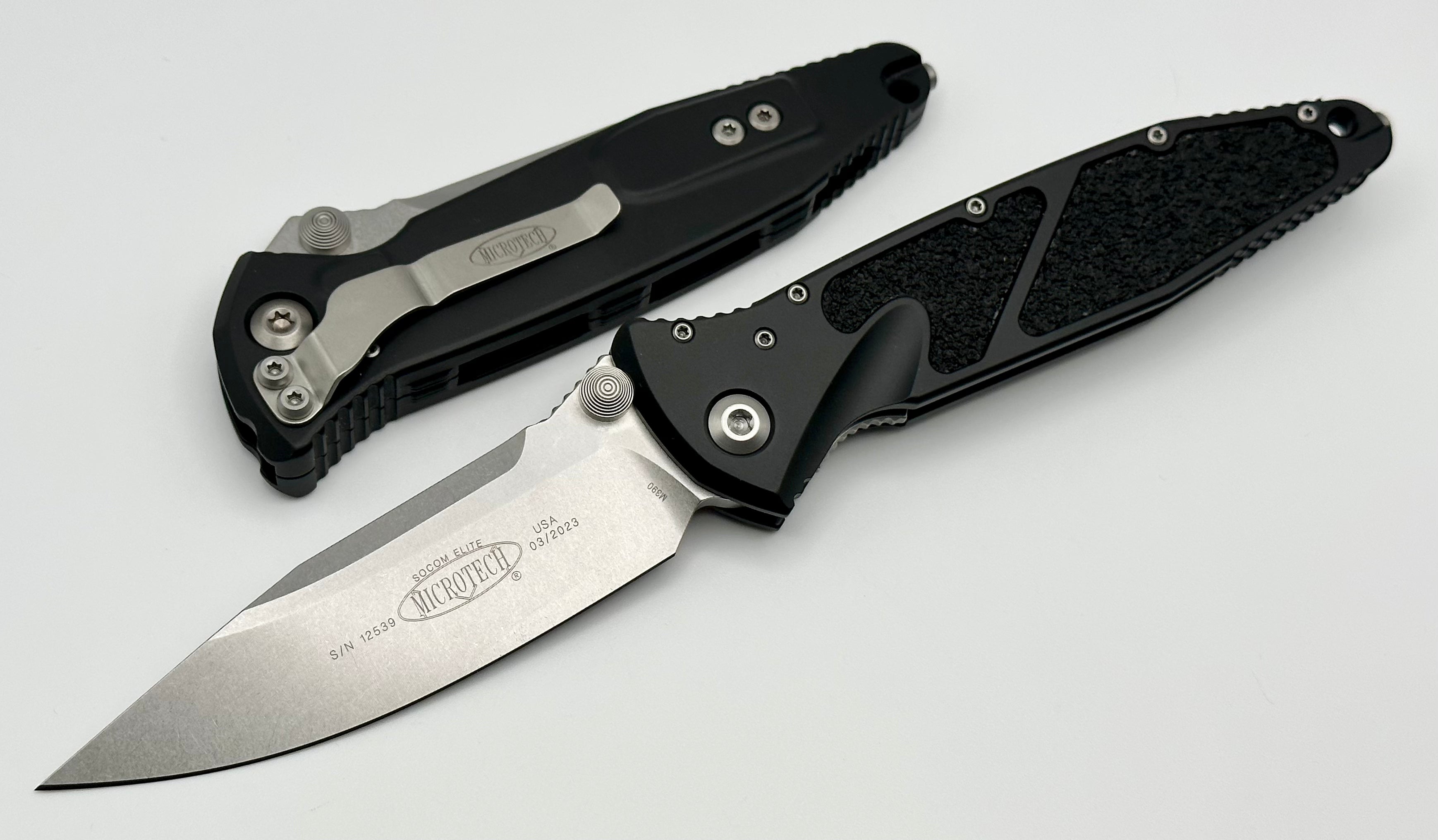 Microtech Socom Elite Premium Tactical Folding Knife - Black Stonewash Finish