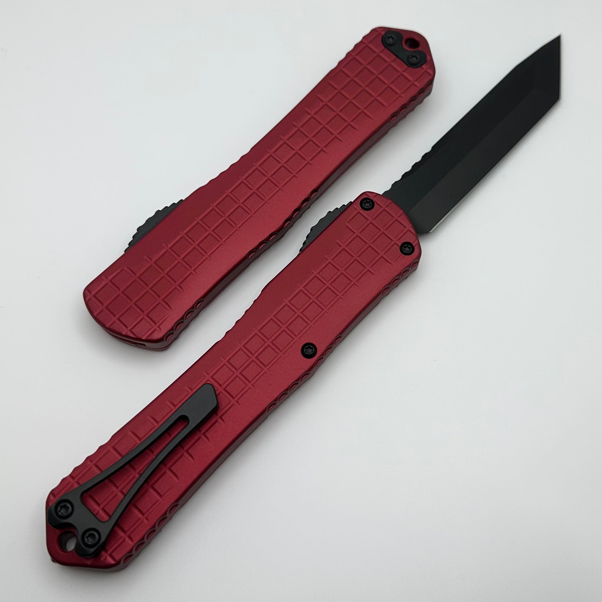 Heretic Knives Manticore X Ultimate Tactical OTF Knife - Red Frag Handle & DLC Tanto MagnaCut