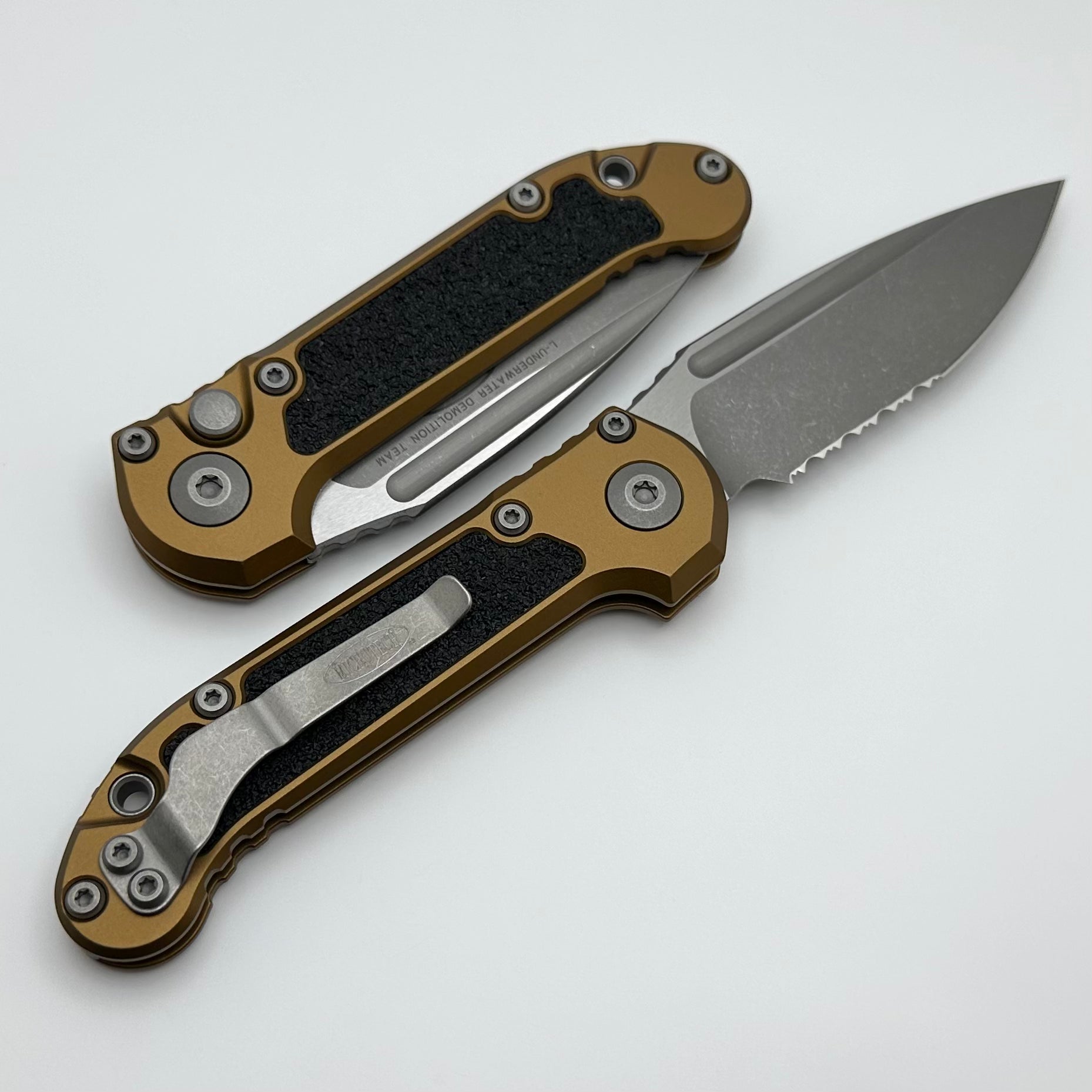 Microtech Premium LUDT Gen III Tactical Knife - Apocalyptic Partial Serrated Drop Point with Tan Handle