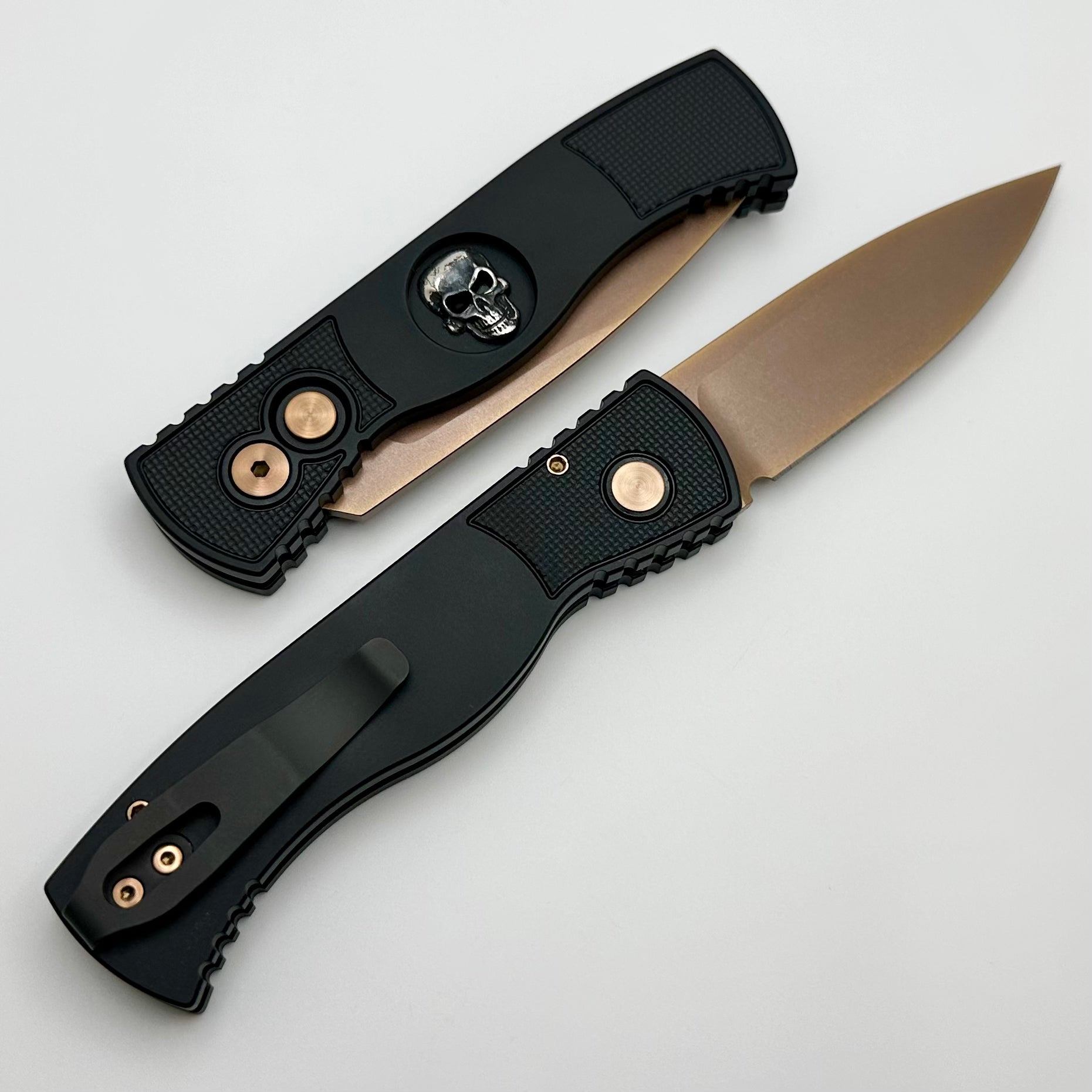 Pro-Tech TR-2 Tactical EDC Knife - Black Aluminum Handle with Rose Gold MagnaCut Blade