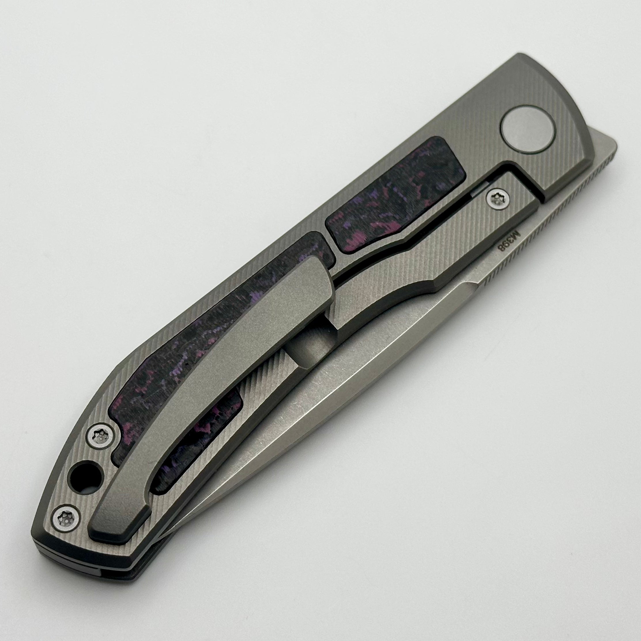 Premium Uldanov Sierra Custom Knife - Titanium & Purple Haze Carbon Fiber Flipper