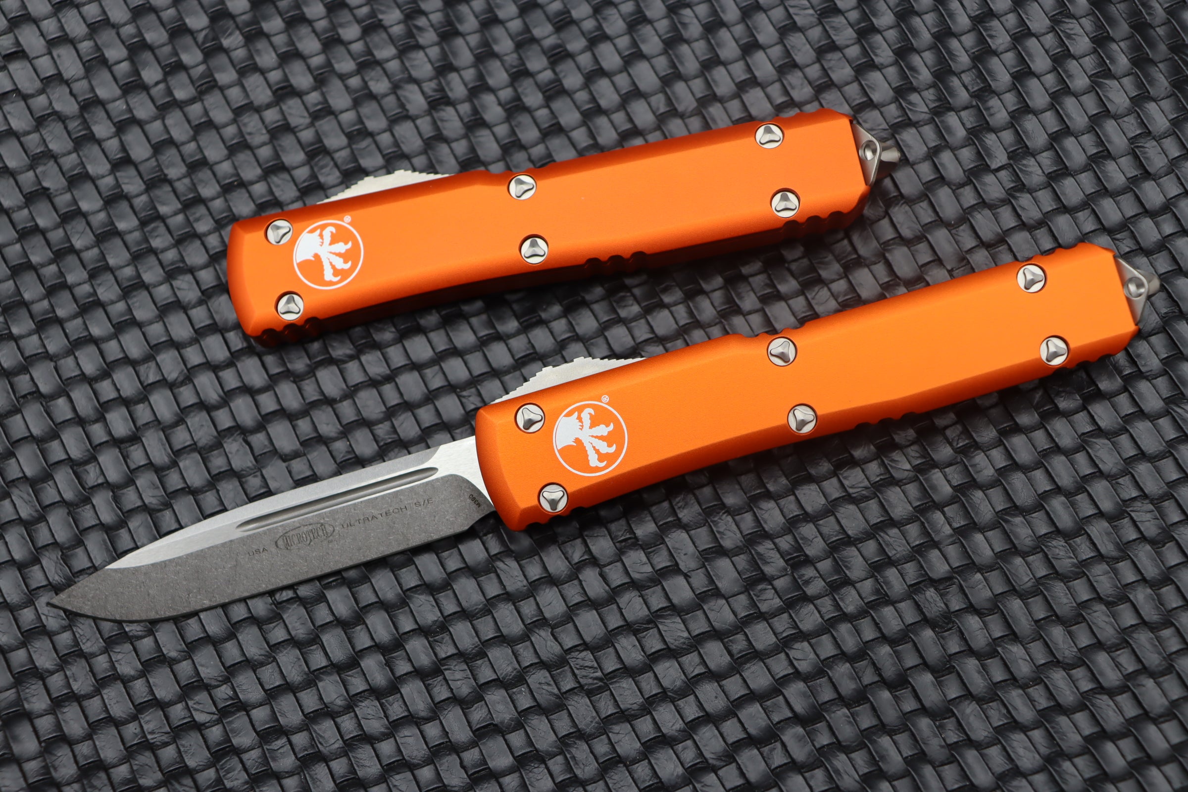 Premium Microtech Ultratech Orange Tactical Knife with Single Edge Stonewash Finish