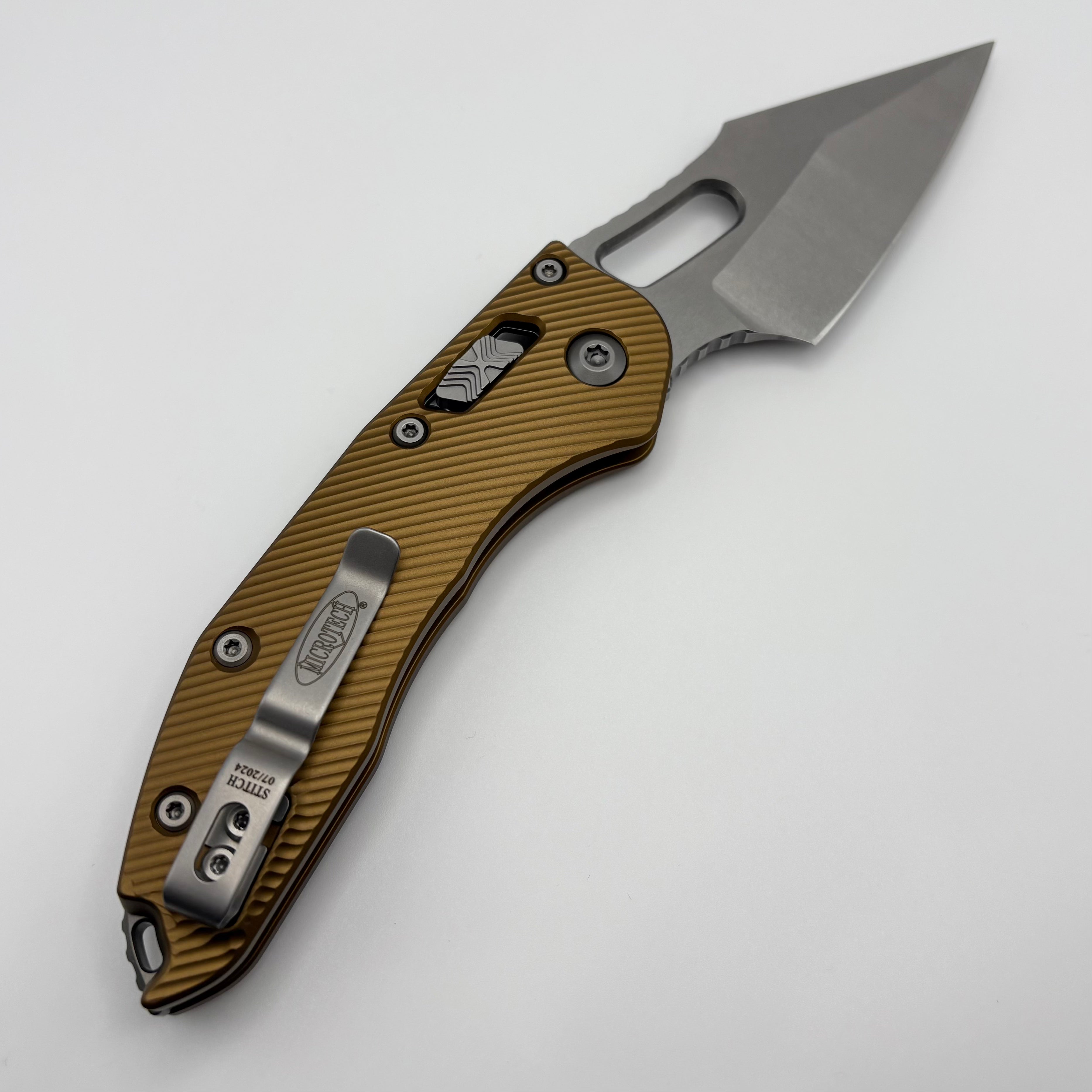 Premium Pre-Owned Microtech Stitch RAM LOK Knife - Fluted Tan Aluminum & M390MK Blade