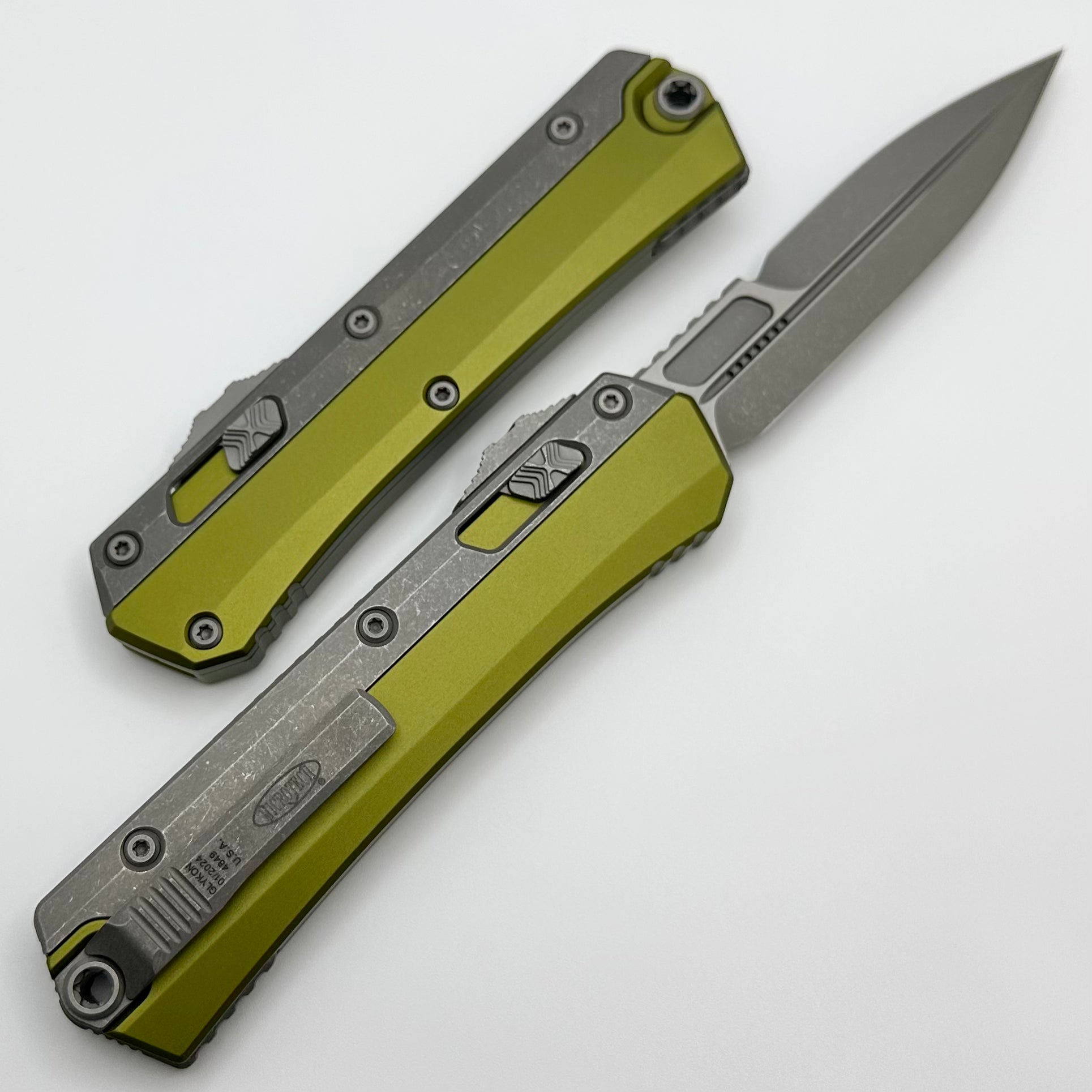 Microtech Glykon Apocalyptic Standard Bayonet - Premium OD Green Handle with Apocalyptic Overlay