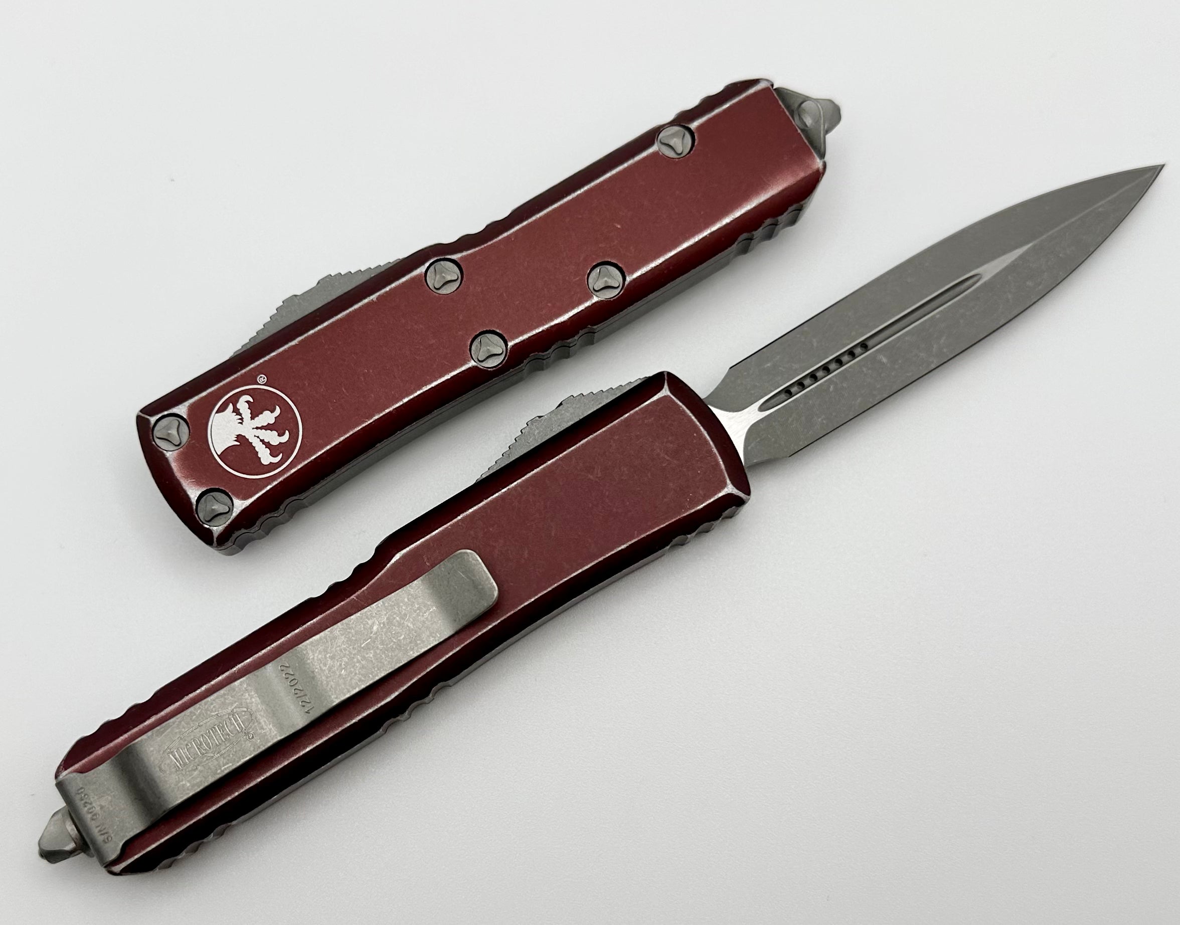 Premium Microtech UTX-85 Double Edge Tactical Knife - Distressed Merlot Edition