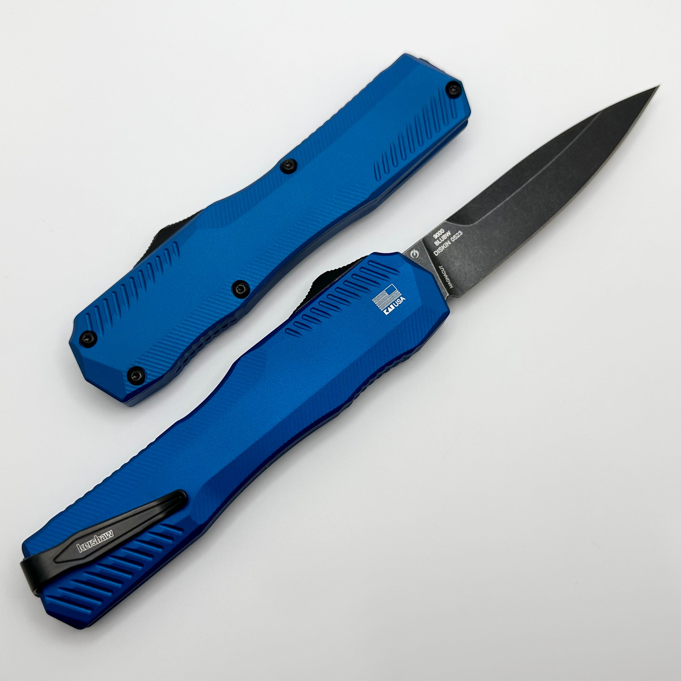 Kershaw Livewire Premium OTF Automatic Knife - Blue Aluminum & Black Wash MagnaCut