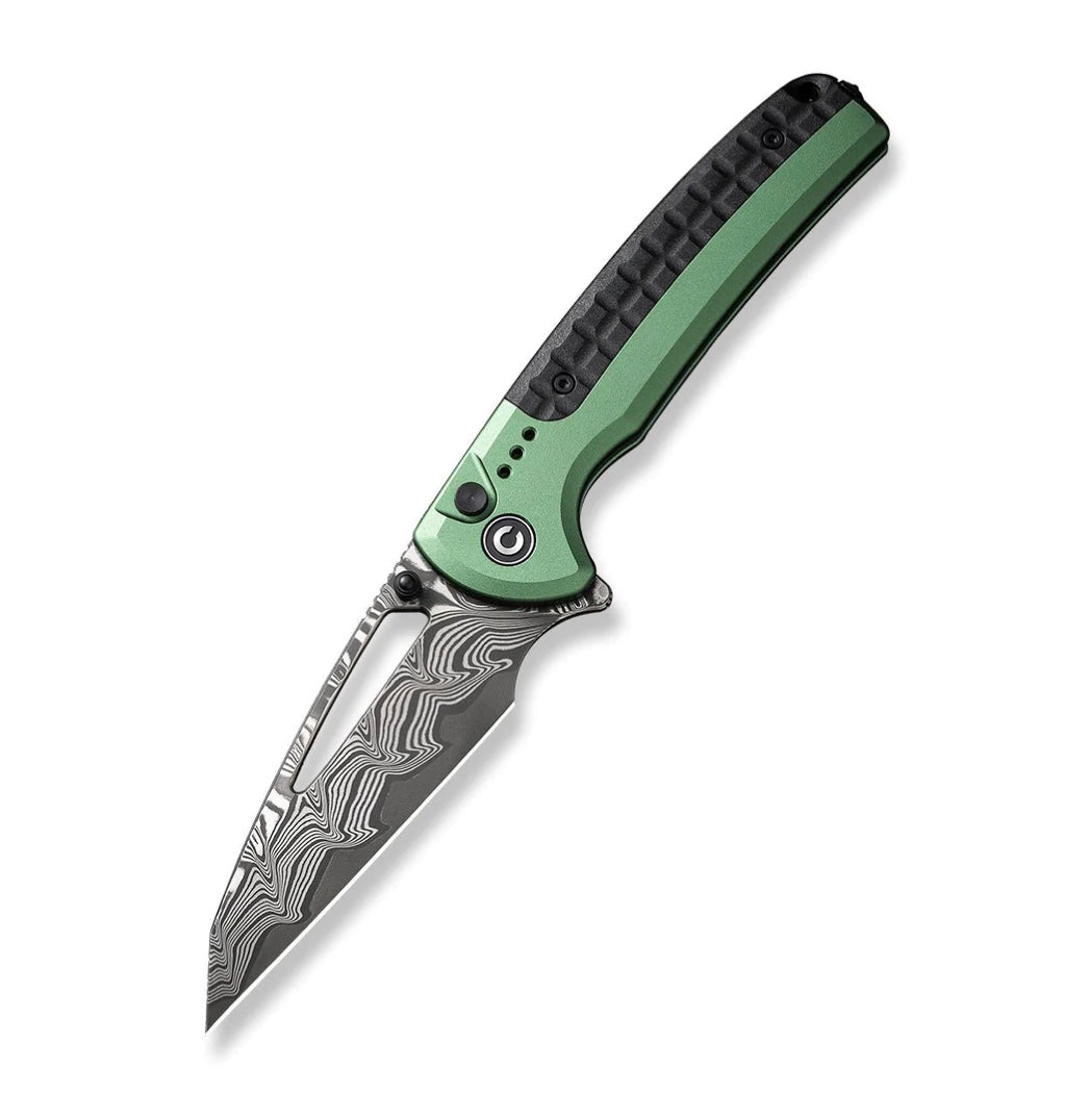 Civivi Sentinel Strike Flipper Knife - Premium Green Aluminum Handle with Damascus Blade