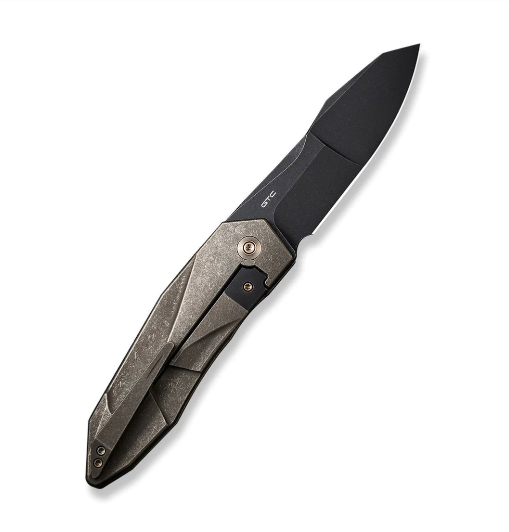 We Knife Ultimate Flipper: Bronze Integral Titanium Handle & Black Stonewash 20CV WE22028-3