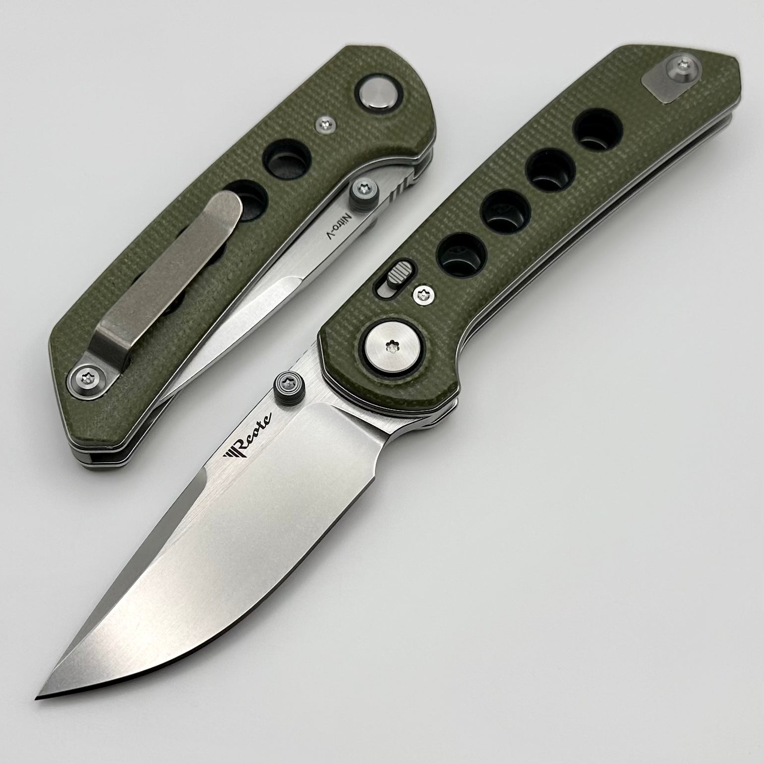 Reate Knives PL-XT Premium Folding Knife - Green Micarta & Black G-10 Inlays