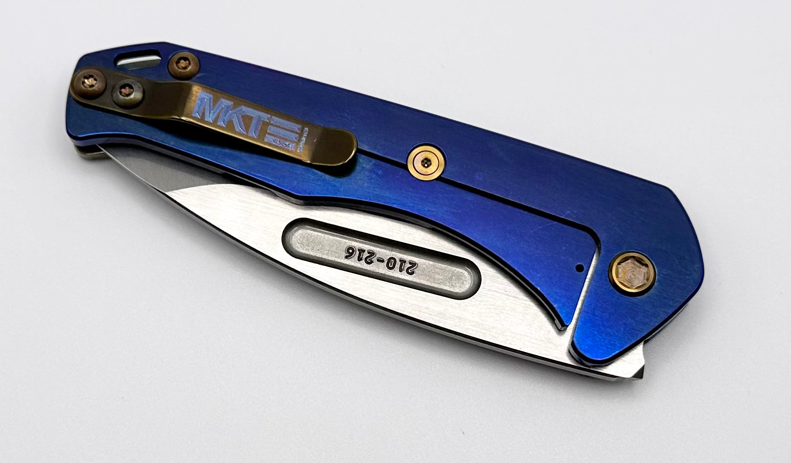 Medford Praetorian Slim: Premium Tumbled S45VN Drop Point Knife with Blue Flamed Rip Curl Handle & Bronze Hardware