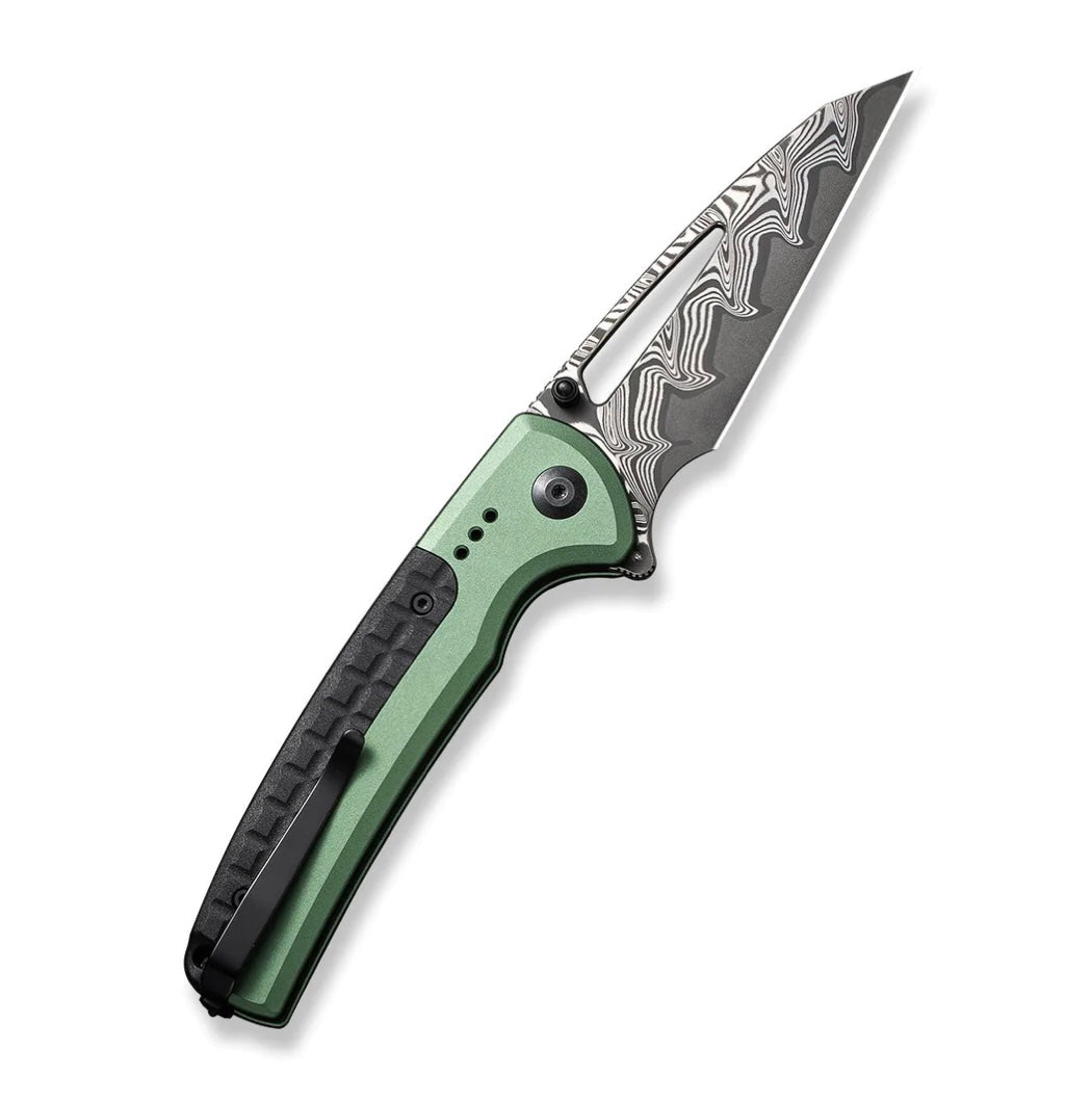 Civivi Sentinel Strike Flipper Knife - Premium Green Aluminum Handle with Damascus Blade