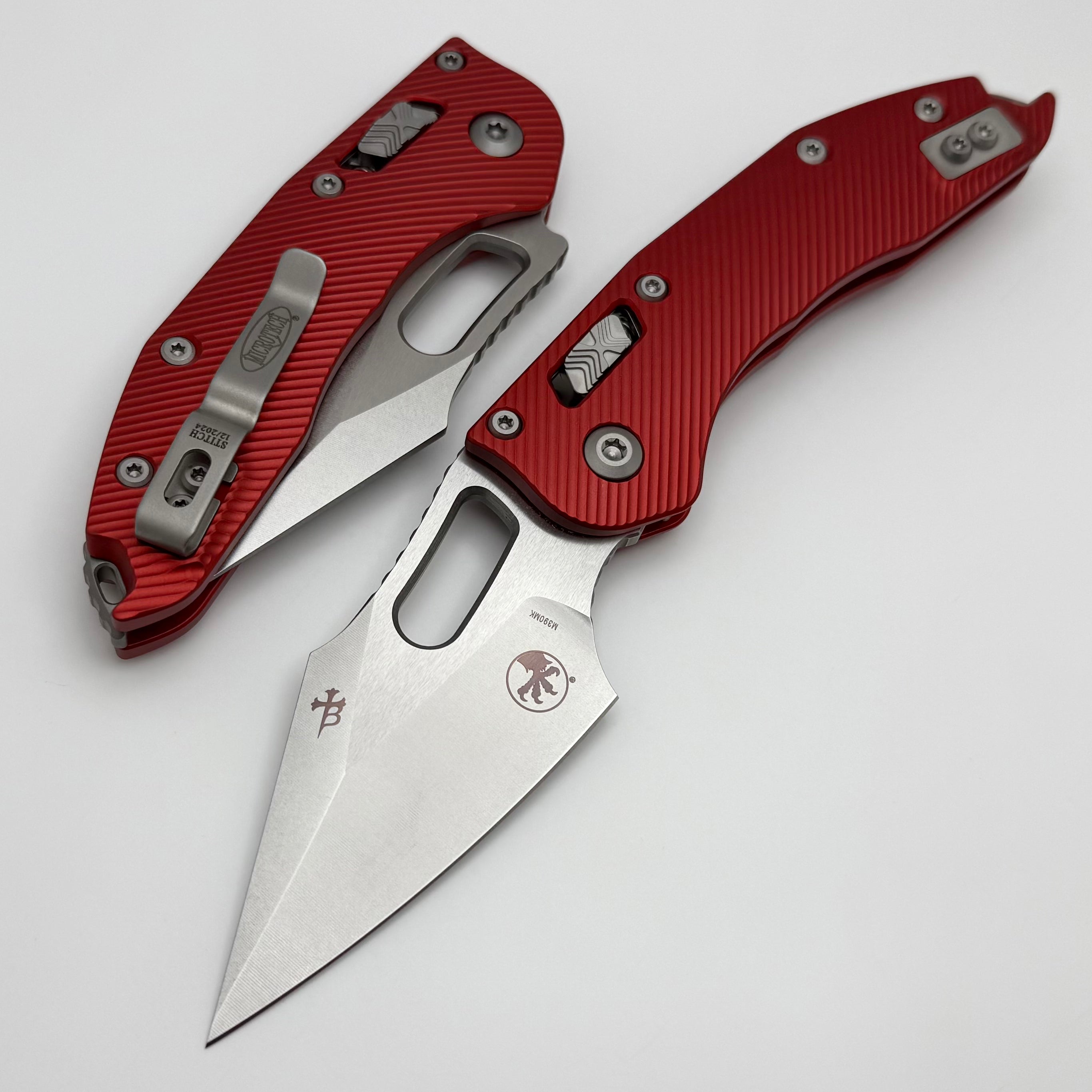 Premium Microtech Stitch RAM LOK Knife - Red Aluminum Fluted Handle & M390MK Blade