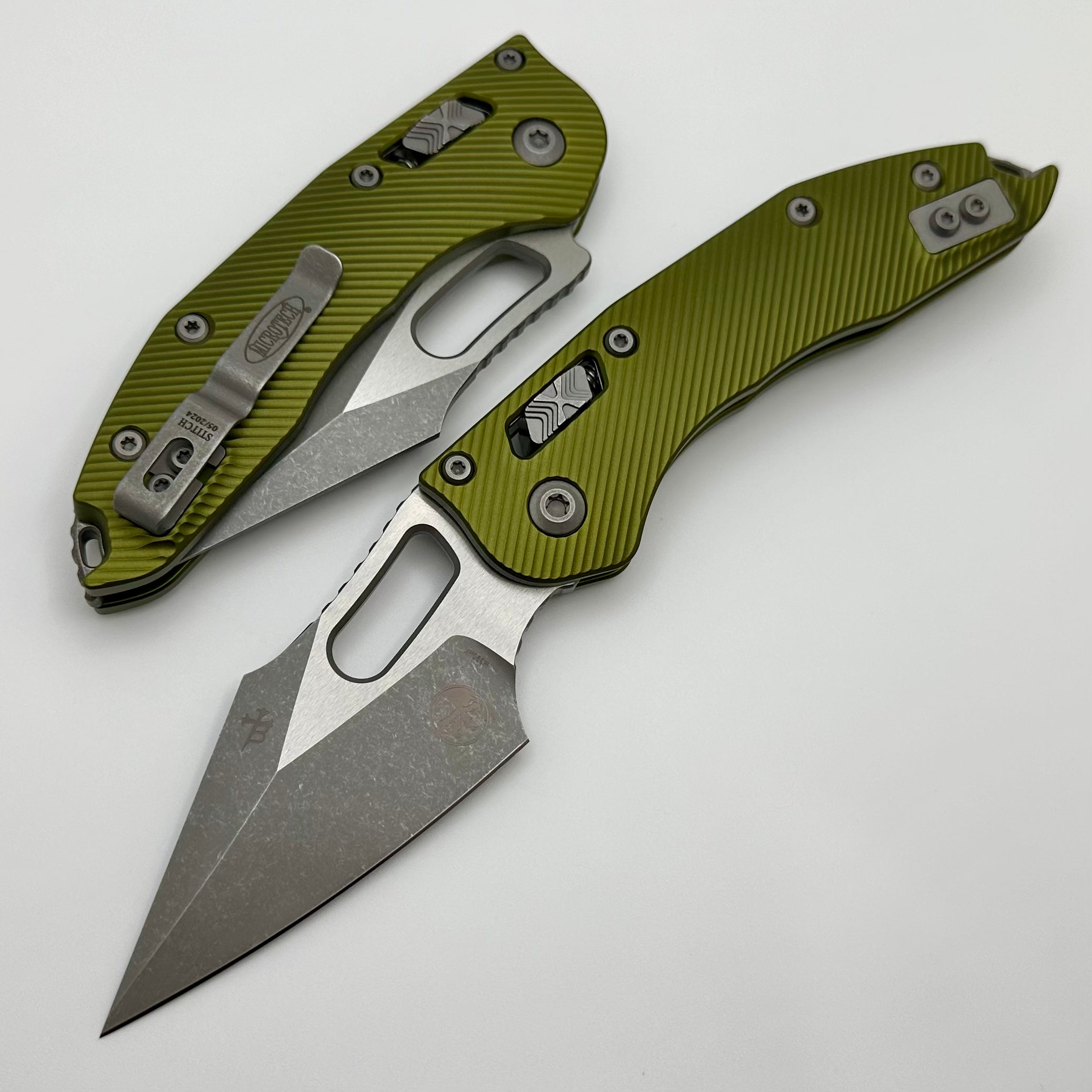 Microtech Stitch RAM LOK Tactical Folding Knife - Premium M390MK Blade, Apocalyptic Finish, OD Green Aluminum Handle