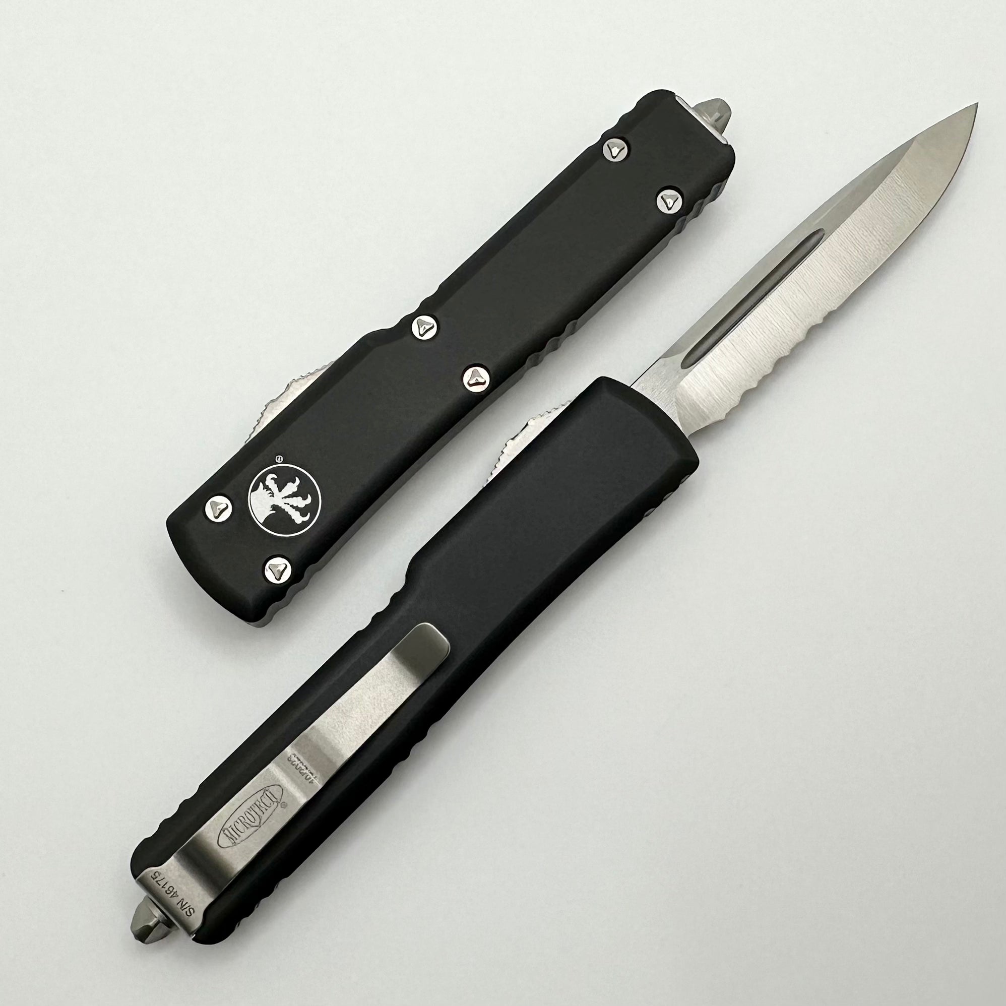 Microtech UTX-70 Compact Tactical Knife - Single Edge Partial Serrated, Satin & Black Finish