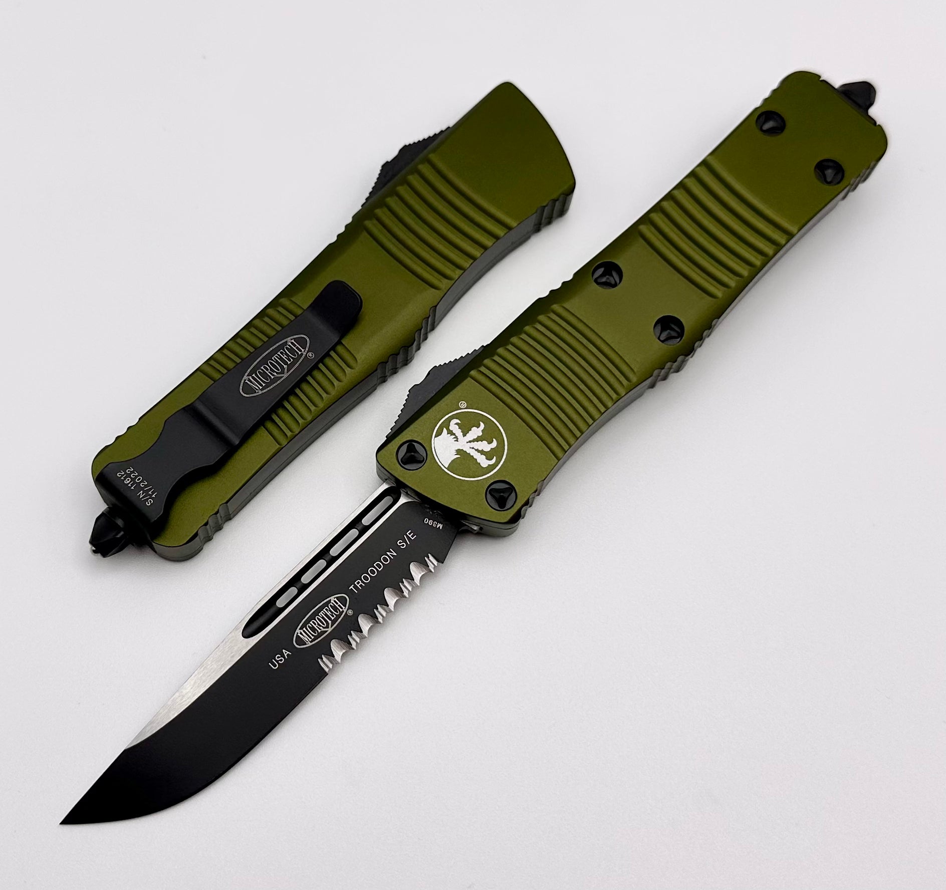 Premium Microtech Troodon OTF Knife - Black Partial Serrated & OD Green