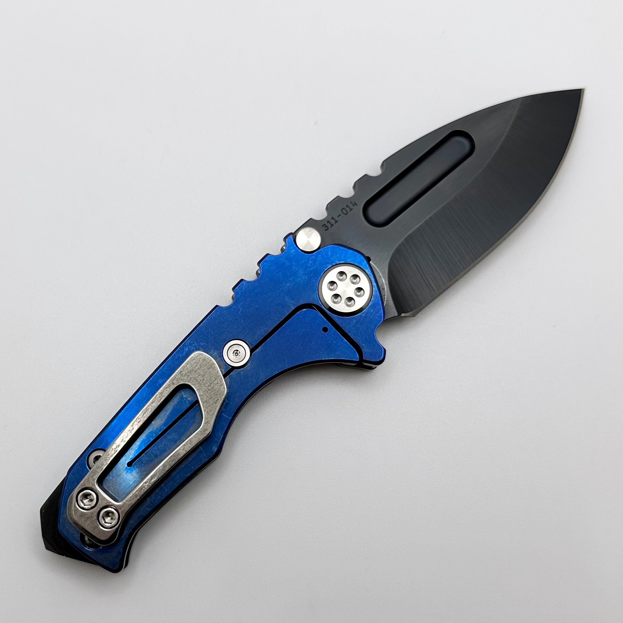 Medford Micro Praetorian T Premium Compact Folding Knife - DLC S45 Drop Point & Blue/Flamed Finish