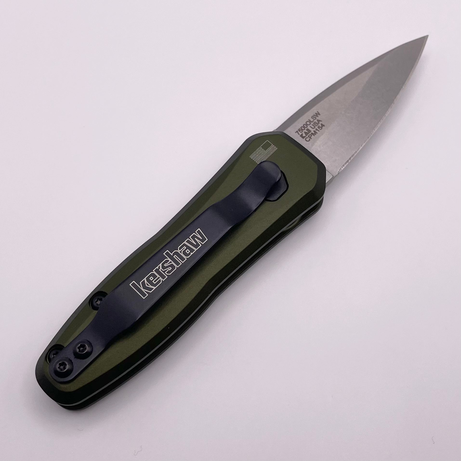 Kershaw Launch 4 Premium Compact Auto Knife - Olive Aluminum Handles & Stonewash CPM-154 Blade