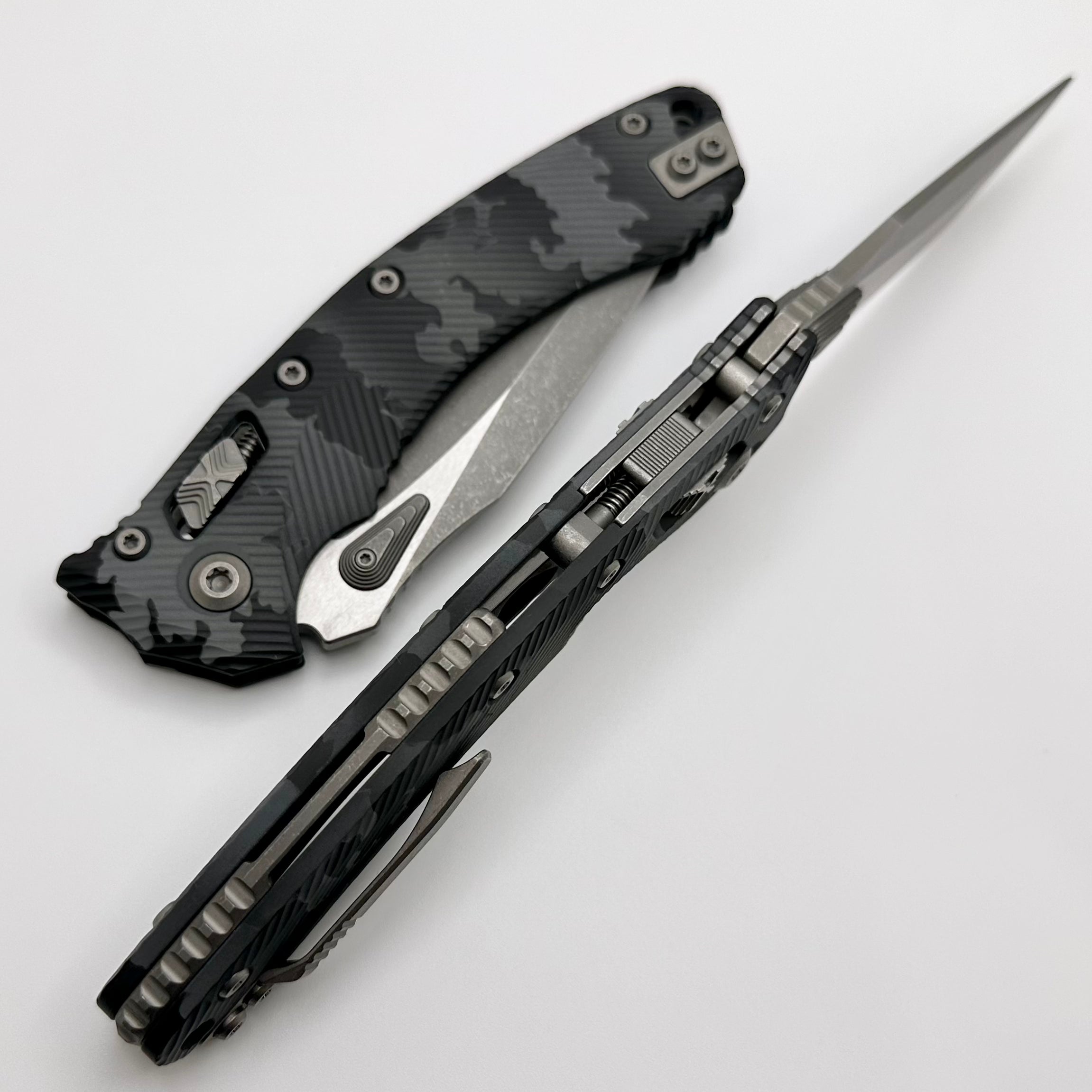 Premium Microtech Amphibian RAM LOK Knife - Urban Camo Fluted Aluminum & Apocalyptic M390MK - Ultimate EDC Upgrade