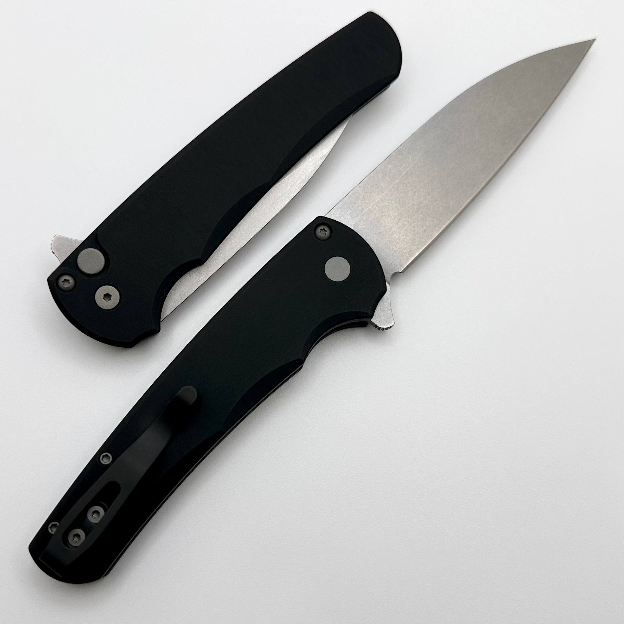 Premium Pro-Tech Malibu Folding Knife - Smooth Black Handle & MagnaCut Wharncliffe Blade