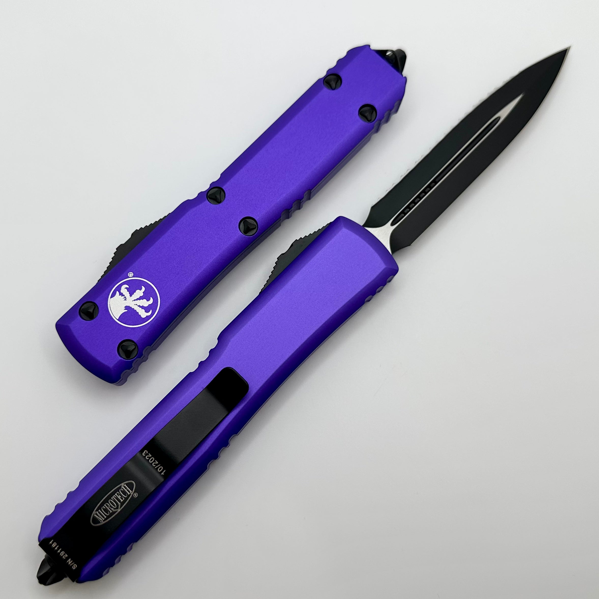 Microtech Ultratech Premium Black Double Edge Knife with Purple Accents