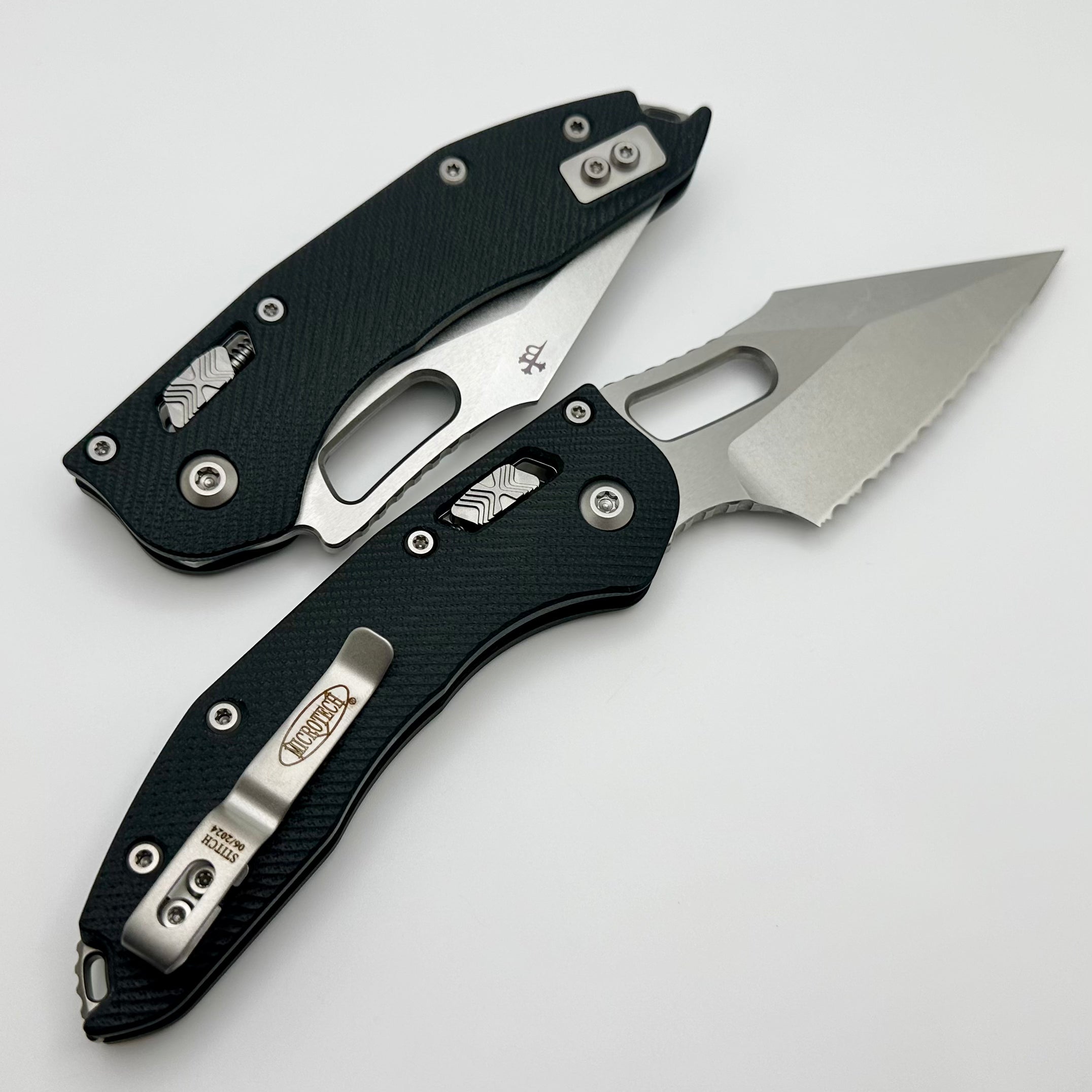 Premium Microtech Stitch RAM LOK Knife - Black G-10 & Full Serrated M390MK Blade