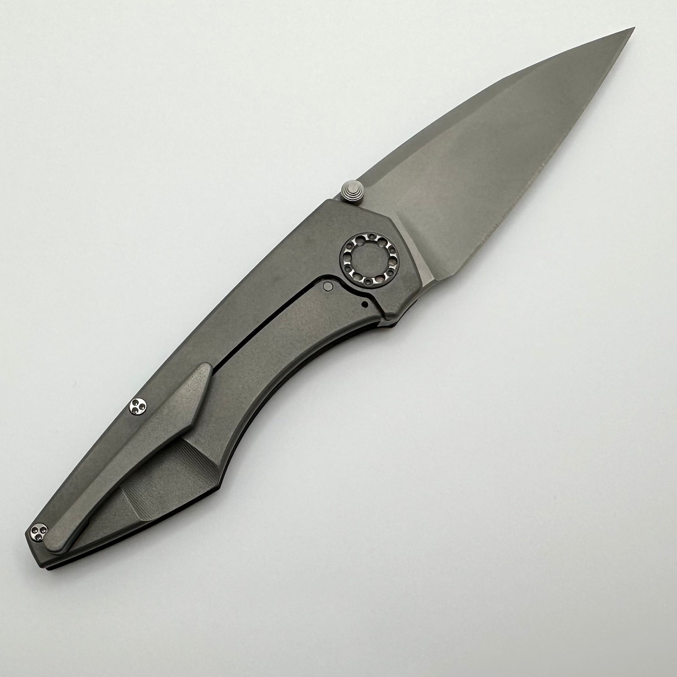 Premium Sharknivco Mini Goblin M6 - Mokume Camo Carbon & RWL34 Blade