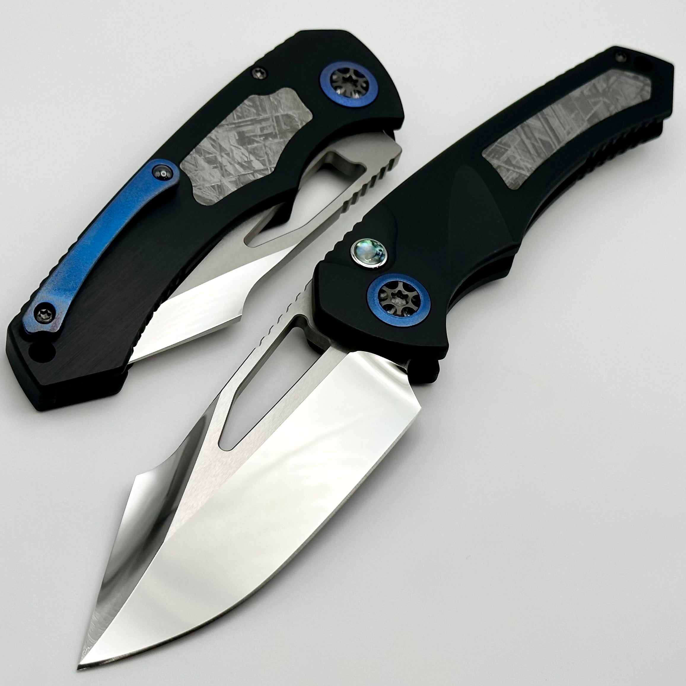 Premium Heretic Knives Pariah Custom Folding Knife with Meteorite Inlays & Mirror Polish M390 Blade