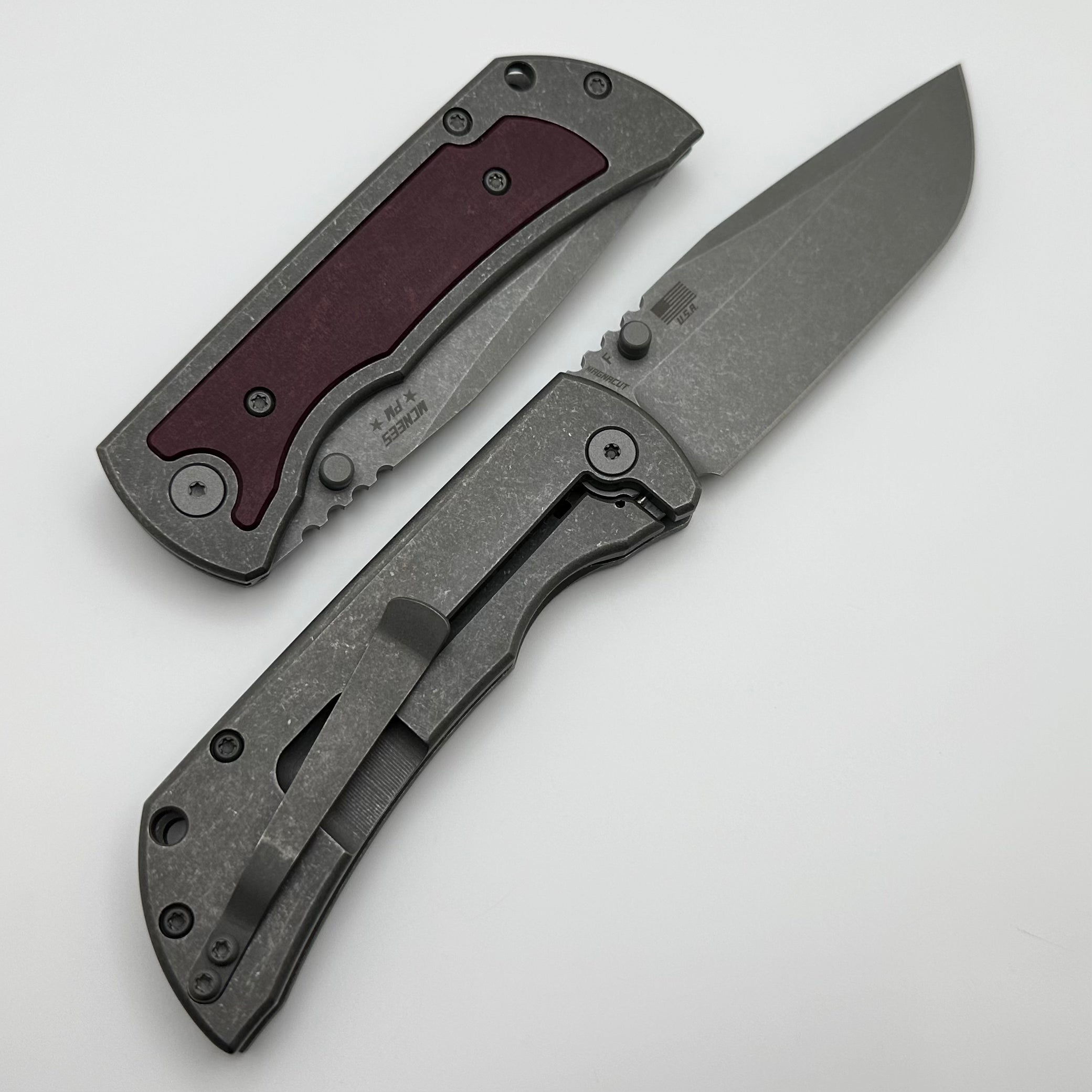 McNees Premium Machined MAC 2 3.5 Gen 2 F Atomic Knife with Wine Richlite Inlay & MagnaCut Steel